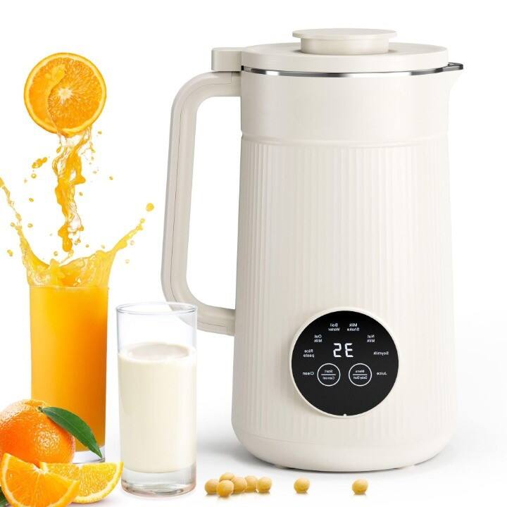 Mirfee - 35oz Nut Milk Maker - Stainless Steel Plant-Based Beverage Machine for Oat, Almond, Soya, Self-Cleaning - White