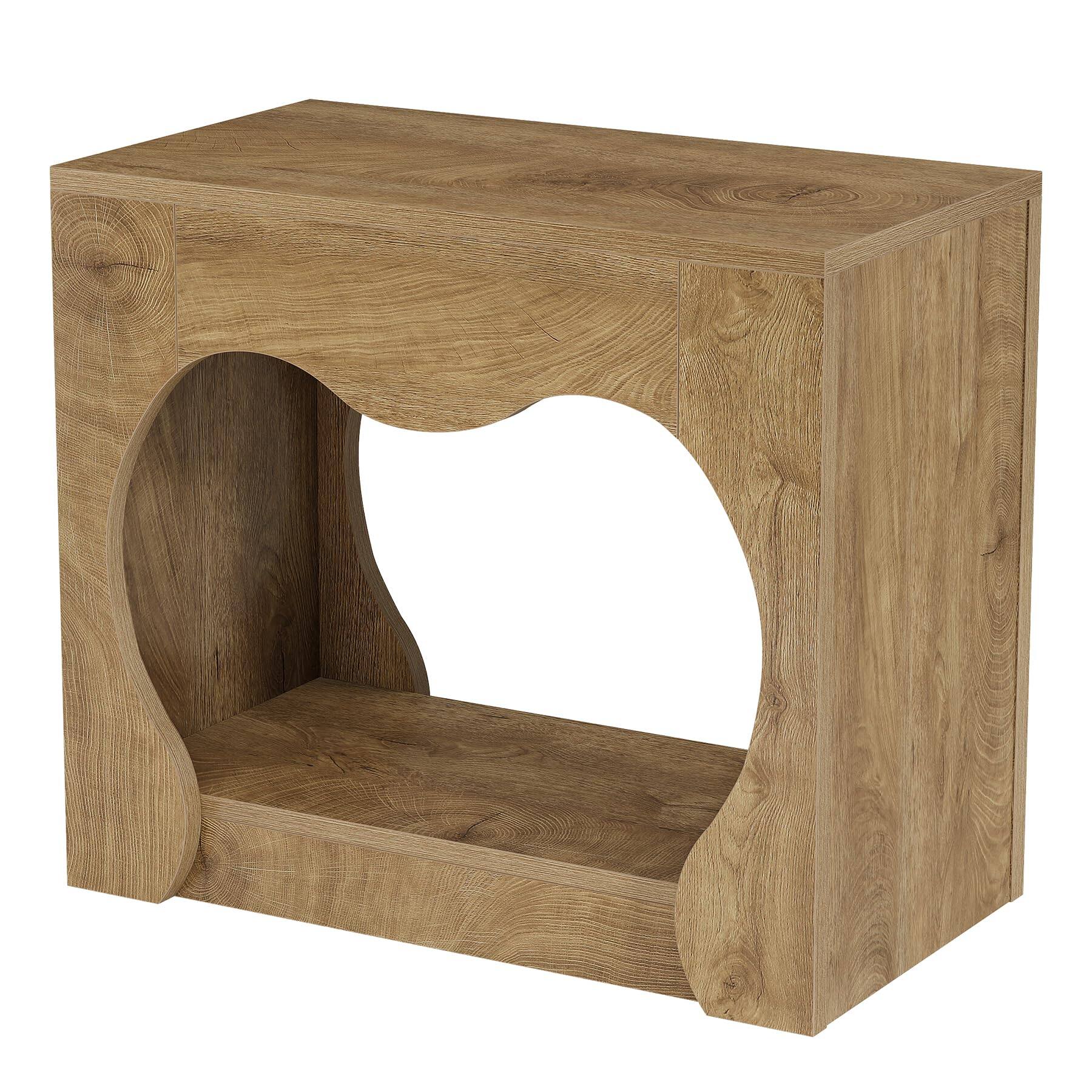 Alt View 5. Tribesigns - Wood End Table, 2-Tier Farmhouse Side Table with Storage Shelves - Natural Brown.