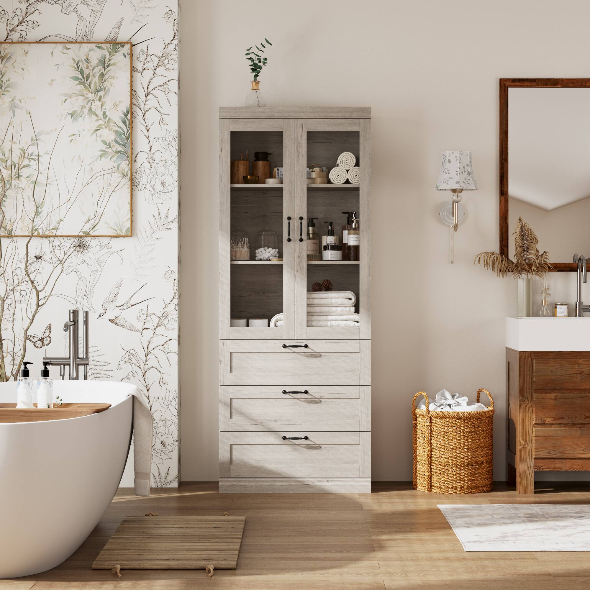 Alt View 4. Famapy - Multi-Functional Silent Storage Cabinet – Kitchen, Bathroom & Bookshelf Organizer with Soft-Close Drawers - Off-White.