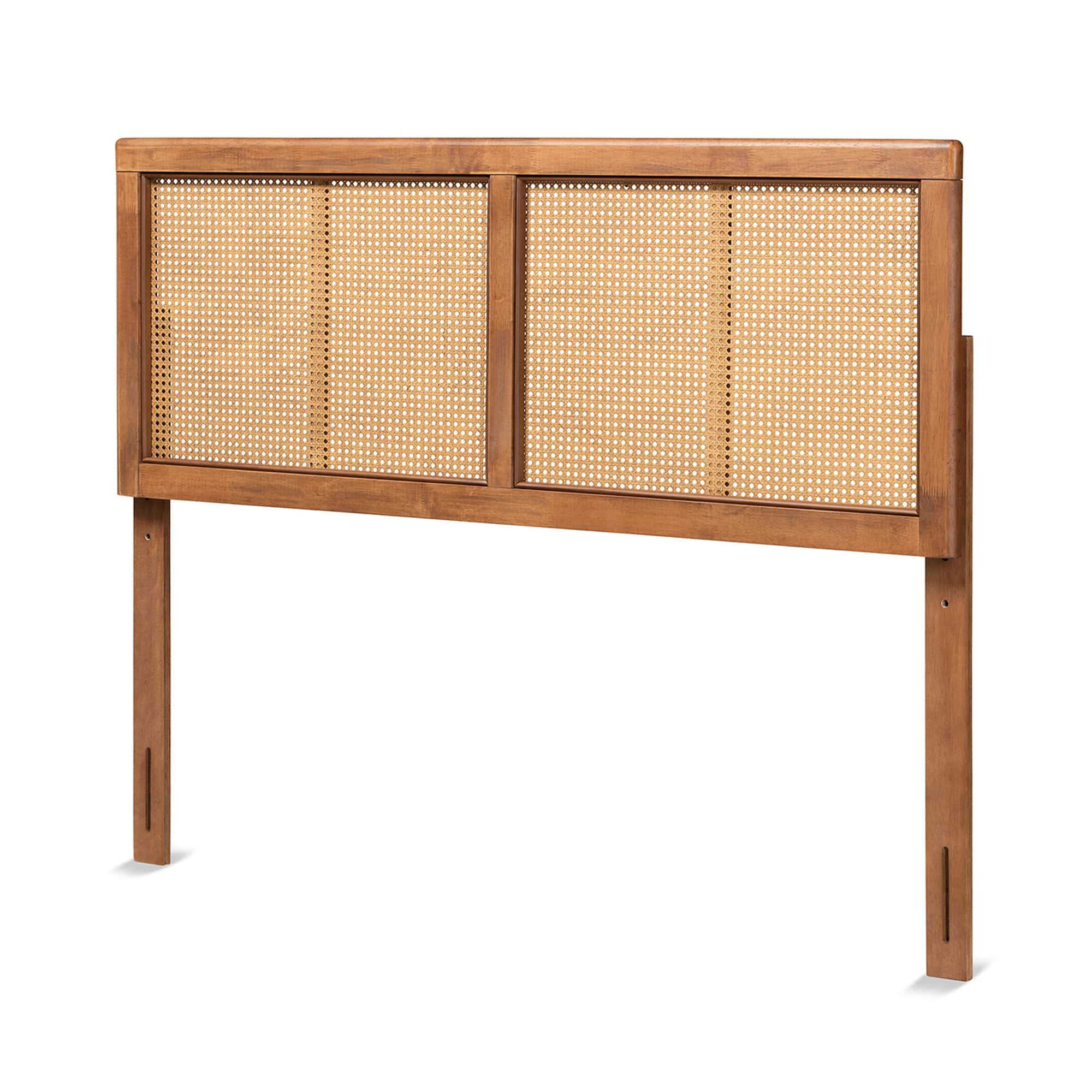 Baxton Studio - Gilbert Mid-Century Modern Finished Wood and Synthetic Rattan Full Size Headboard - Ash Walnut