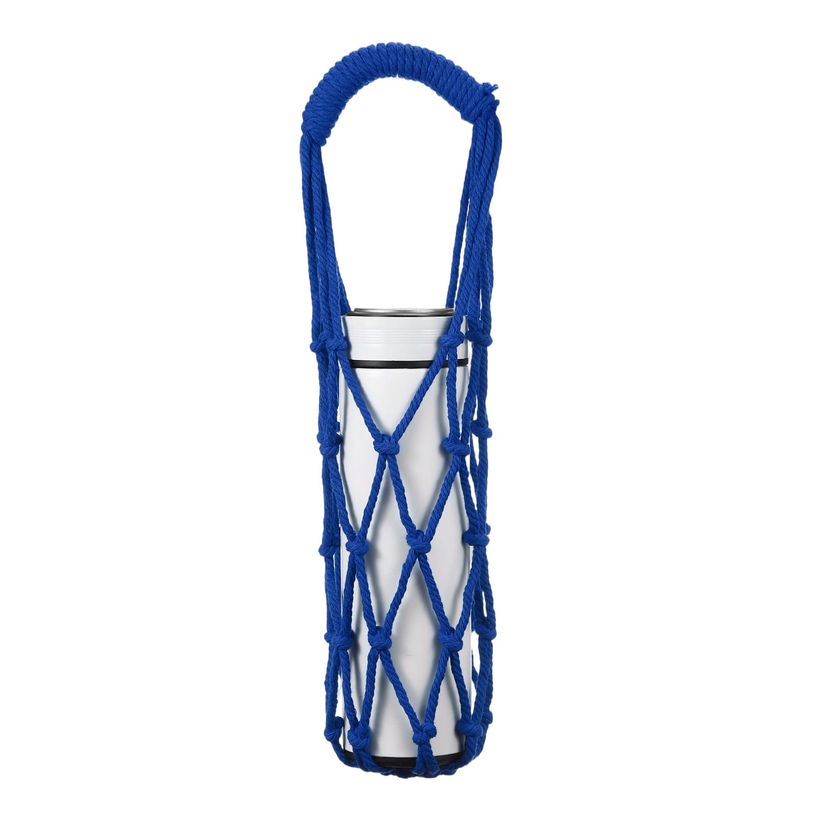 Unique Bargains - Crochet Water Bottle Carrier Bag, Handwoven Cotton Rope with Twisted Handle for Hiking Travel - Dark Blue