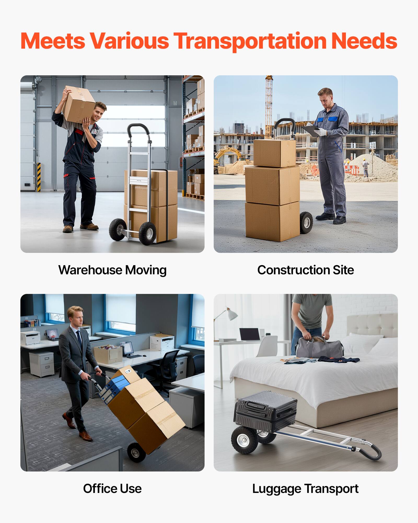 Meets Various Transportation Needs

- Warehouse Moving
- Construction Site
- Office Use
- Luggage Transport