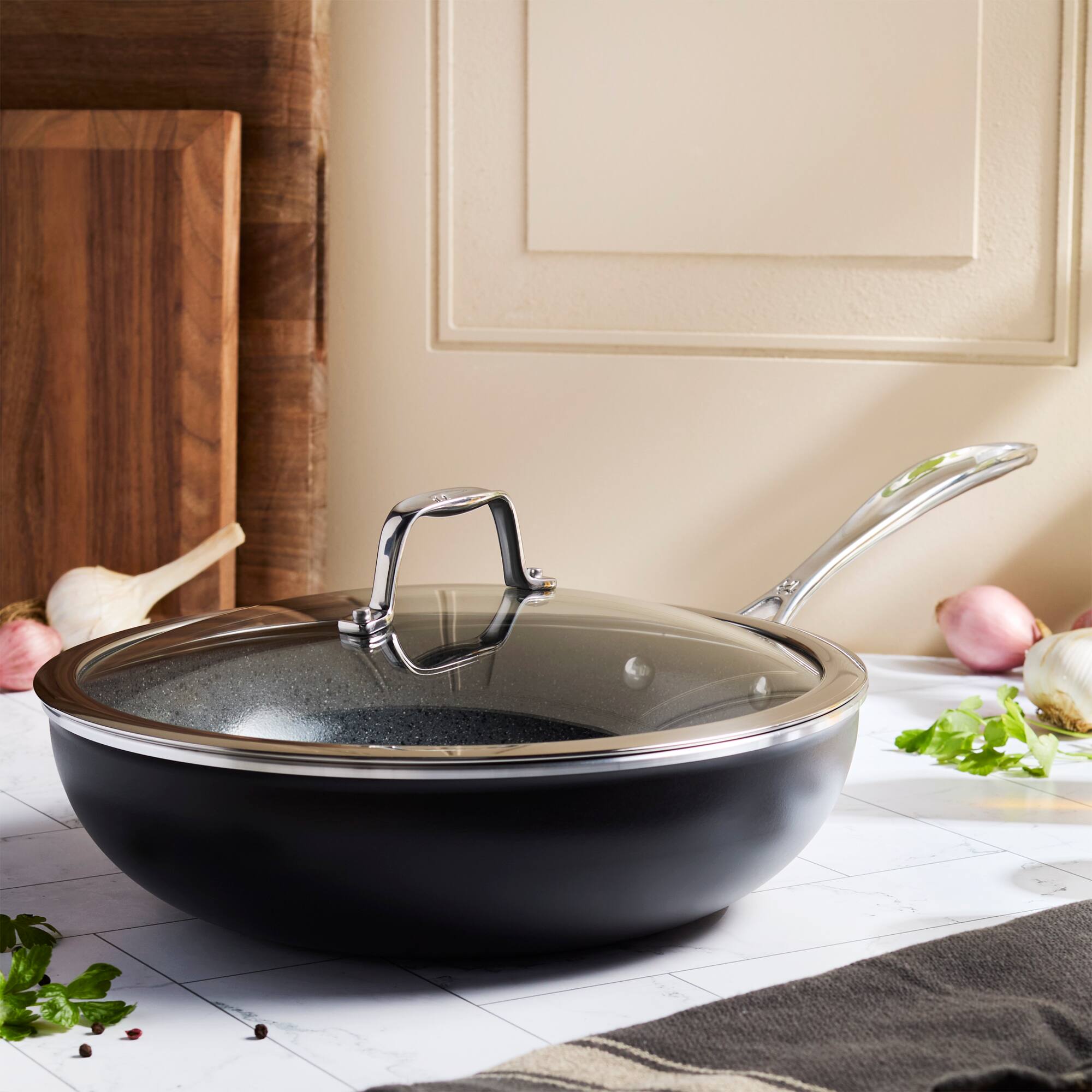 Alt View 3. Henckels - Henckels Capri Ceramic 11-inch Aluminum Ceramic Nonstick Perfect Pan with Lid - Grey.