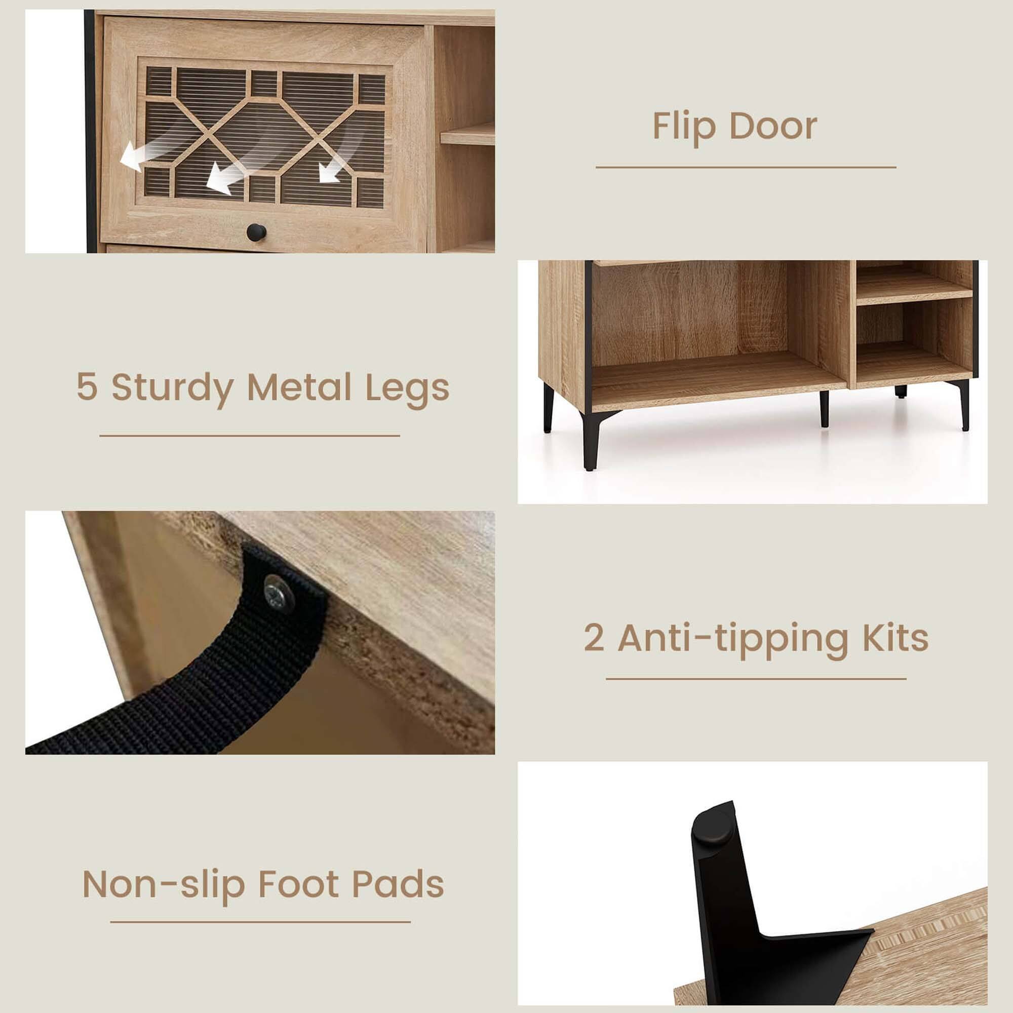Flip Door 5 Sturdy Metal Legs 2 Anti-tipping Kits Non-slip Foot Pads