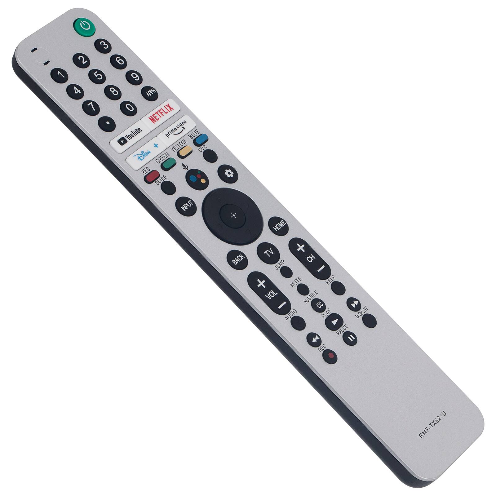 3 2 6 1 5 9 4 8 APPS 7 0 . NETFLIX vides YouTube primevideo prima BLUE YELLOW OW YEL DVR Dise GREEN RED GUDE INPUT HOME TV + BACK CH JUMP - + MUTE HELP VOL SUBTITLE - CC  AUDIO PLAY DISPLAY PAUSE 44 II REC RMF-TX621U
