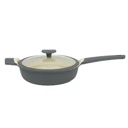 Front. Oster - Oster Rooney 4.1 Quart Ceramic Nonstick Cast Aluminum Saute Pan with Lid in Grey - Grey.
