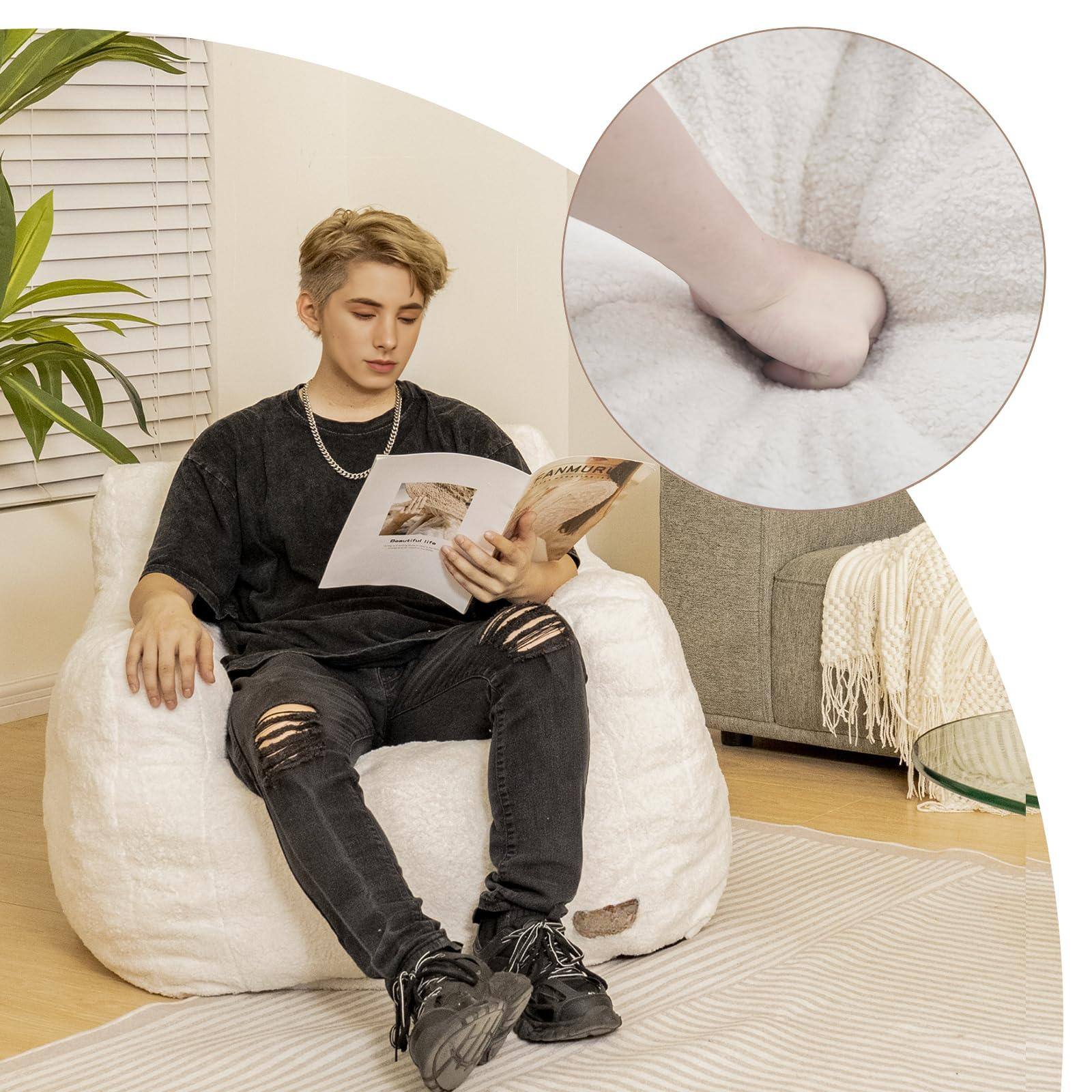 Alt View 4. Fabibe - Bean Bag Chair with Filler, Bean Bag Sofa with Tufted Soft Stuffed Filling, Fluffy and Lazy Sofa, Comfy Cozy BeanBag Cha - Pink.