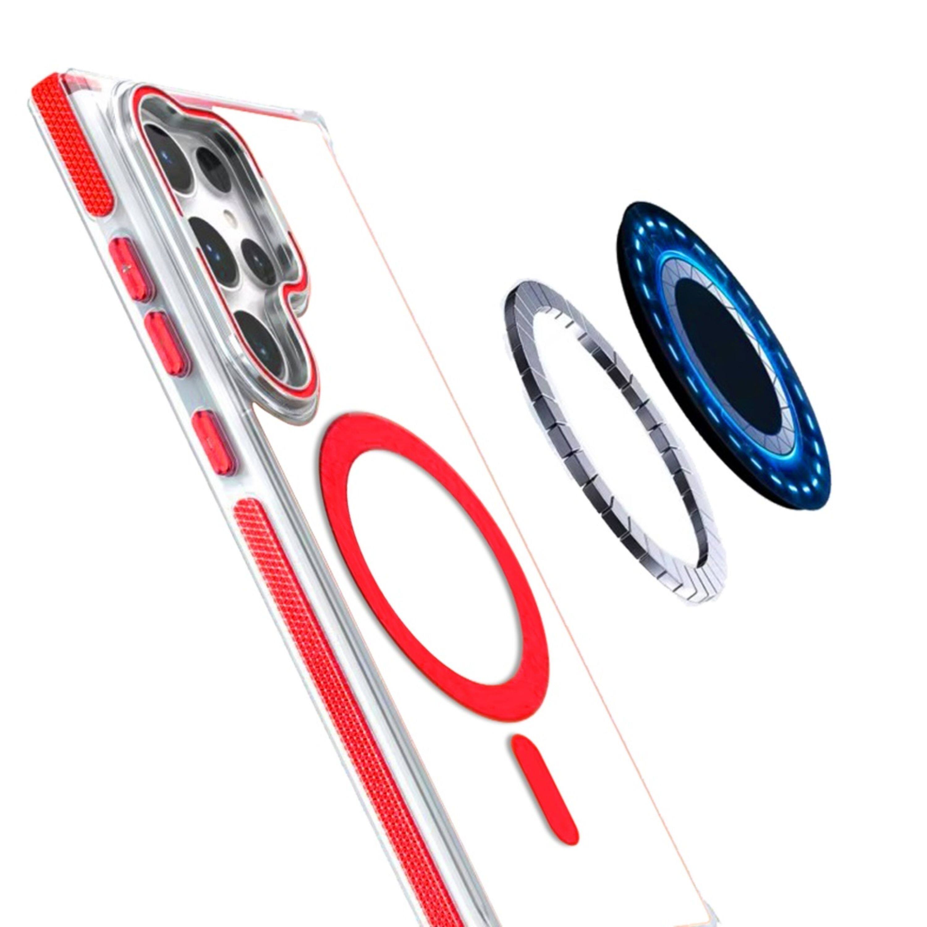 Angle. Kitcheniva - Magnetic Circle Camera Lens Stand Phone Case With Tempered Glass For Samsung Galaxy S25 Ultra Red - Red.