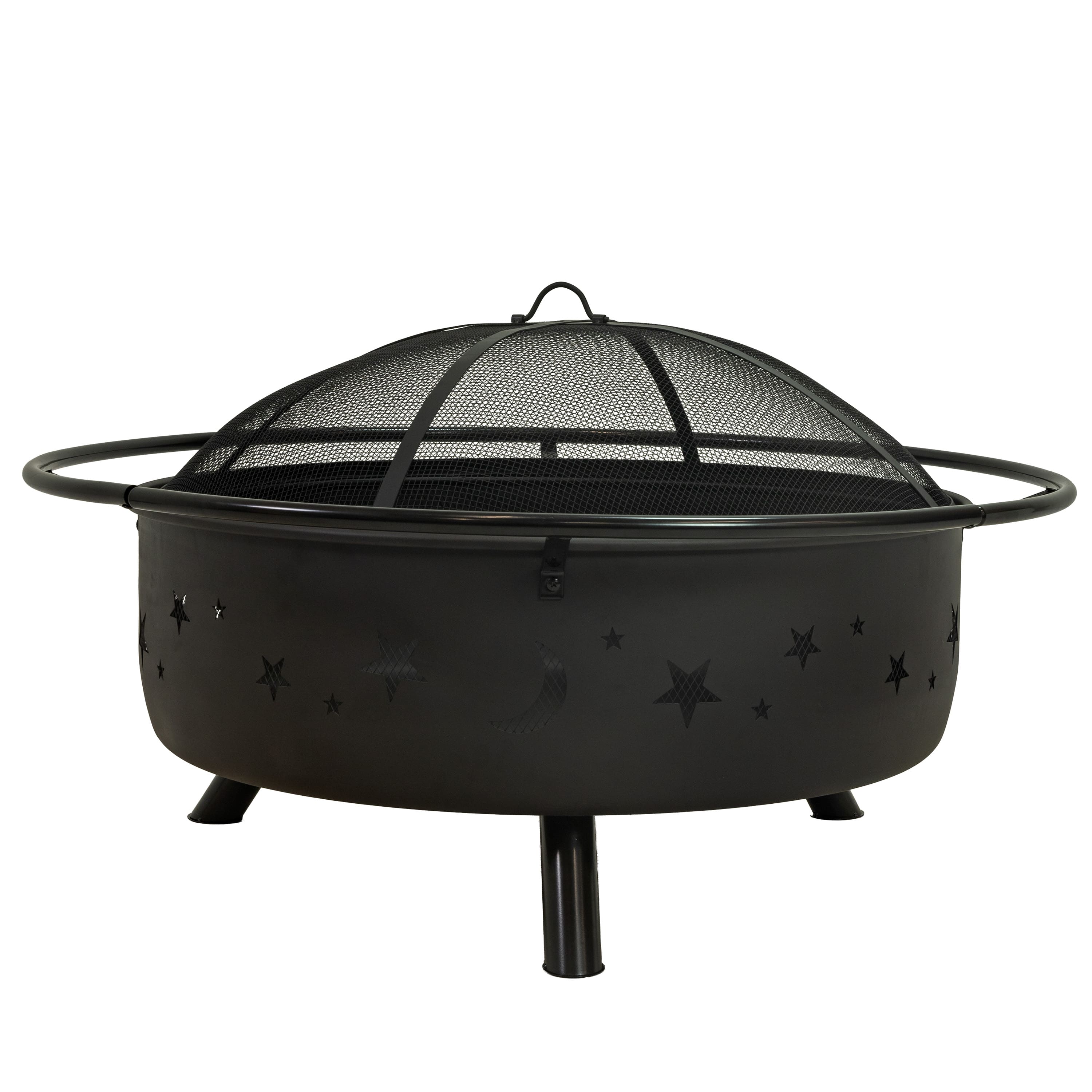 Sunnydaze - 42 in Cosmic Steel Fire Pit w/Spark Screen/Poker - Black