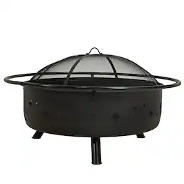Sunnydaze - 42 in Cosmic Steel Fire Pit w/Spark Screen/Poker - Black