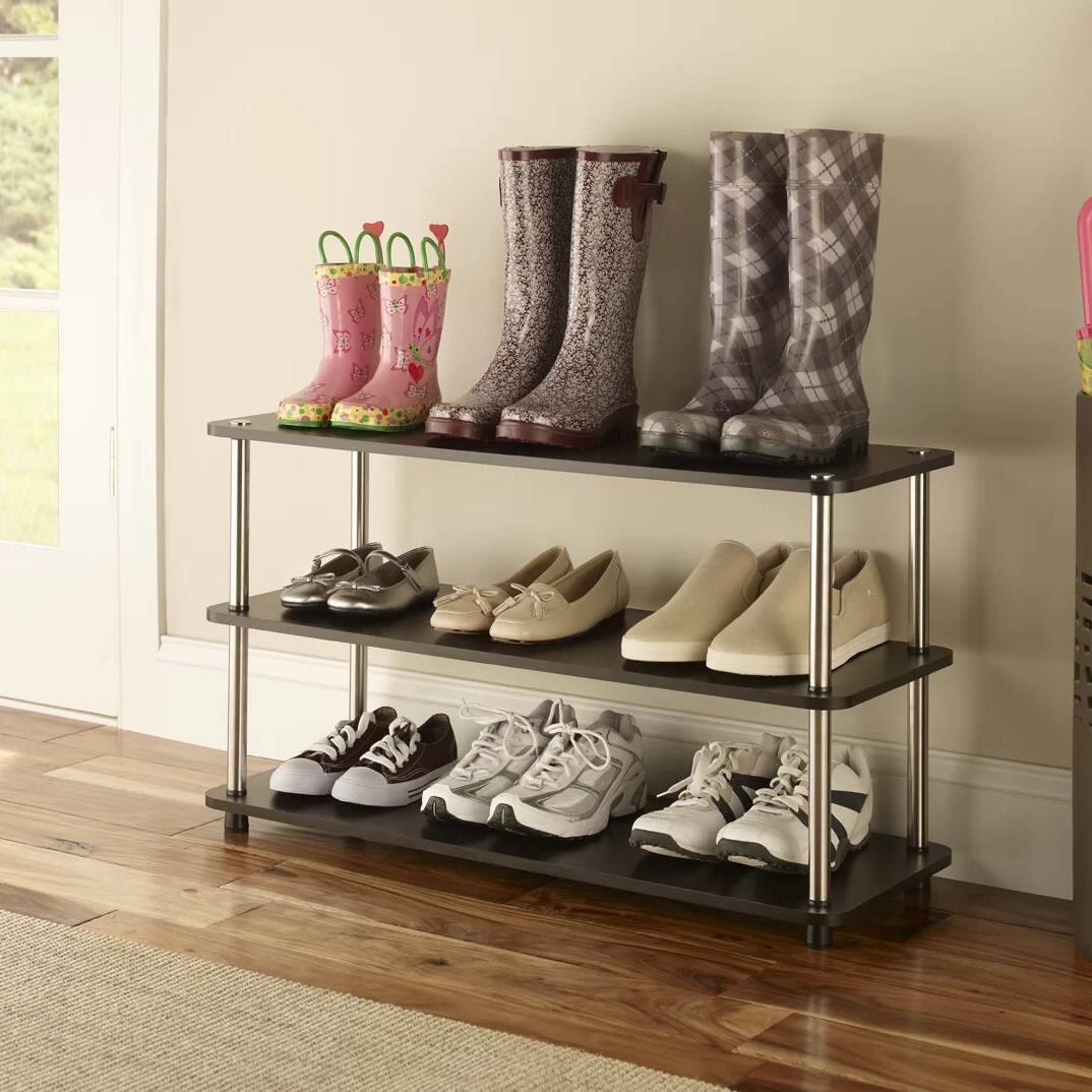 Angle. Hivvago - Espresso 3-Shelf Modern Shoe Rack - Holds up to 12 Pair of Shoes - Espresso.
