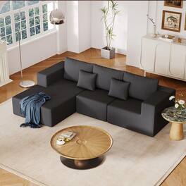 Trinkets Crazed - 108.3in Sectional Foam Couch, Corduroy Fabric L Shape Sofa with Chaise Lounge - dark gray