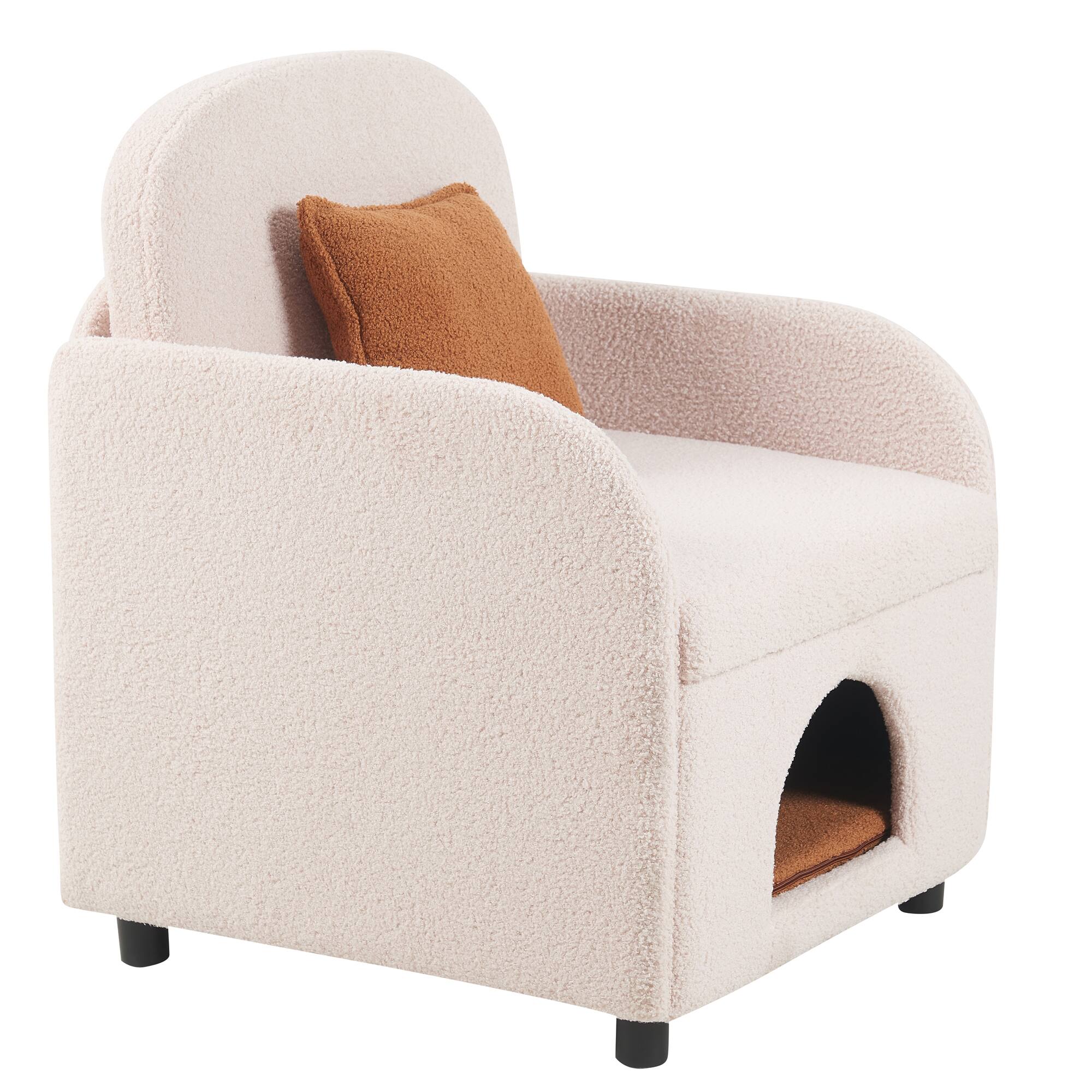 Left. Bestier - 2 in 1 Pet Friendly Fluffy Sherpa Upholstered Leisure Armchair with Lumbar Pillow for Living Room - White.
