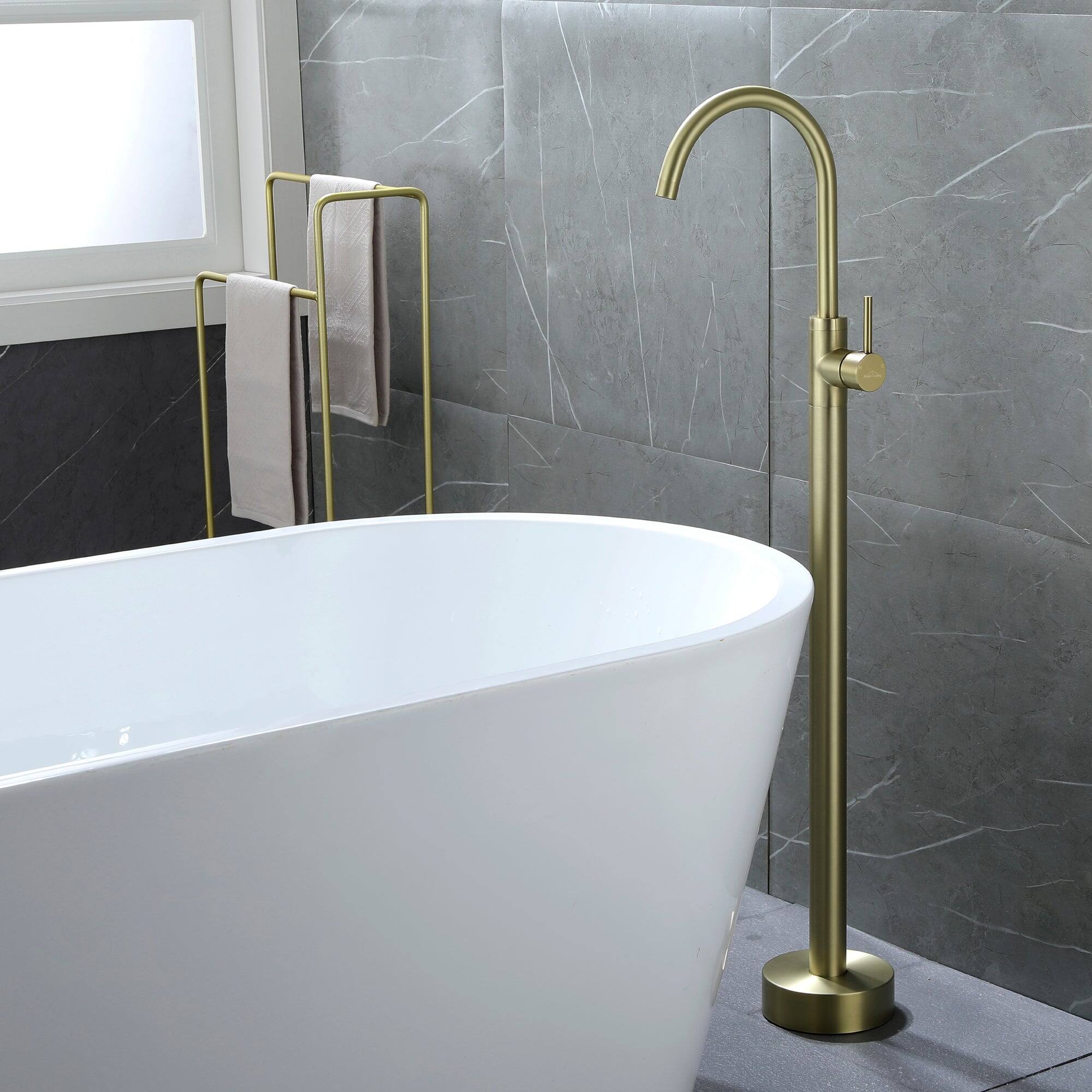 Alt View 10. Boyel Living - Freestanding Floor Mount Single Handle Bath Tub Filler Faucet with Water Supply Lines in Brushed Gold - Brushed Gold.