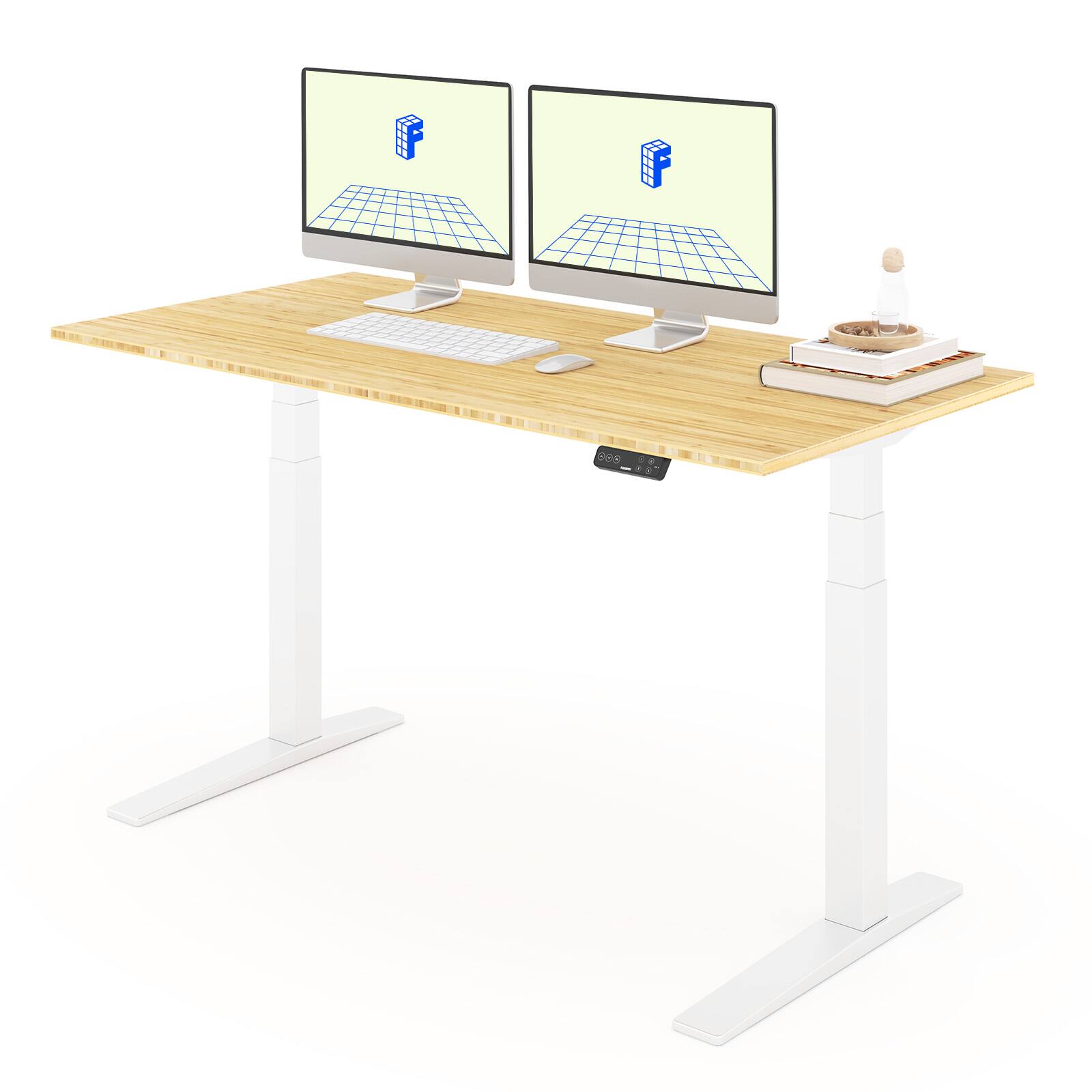 Back. FlexiSpot - FlexiSpot E7Pro 60''W Electric Adjustable Standing Desk, Bamboo/White - Bamboo.