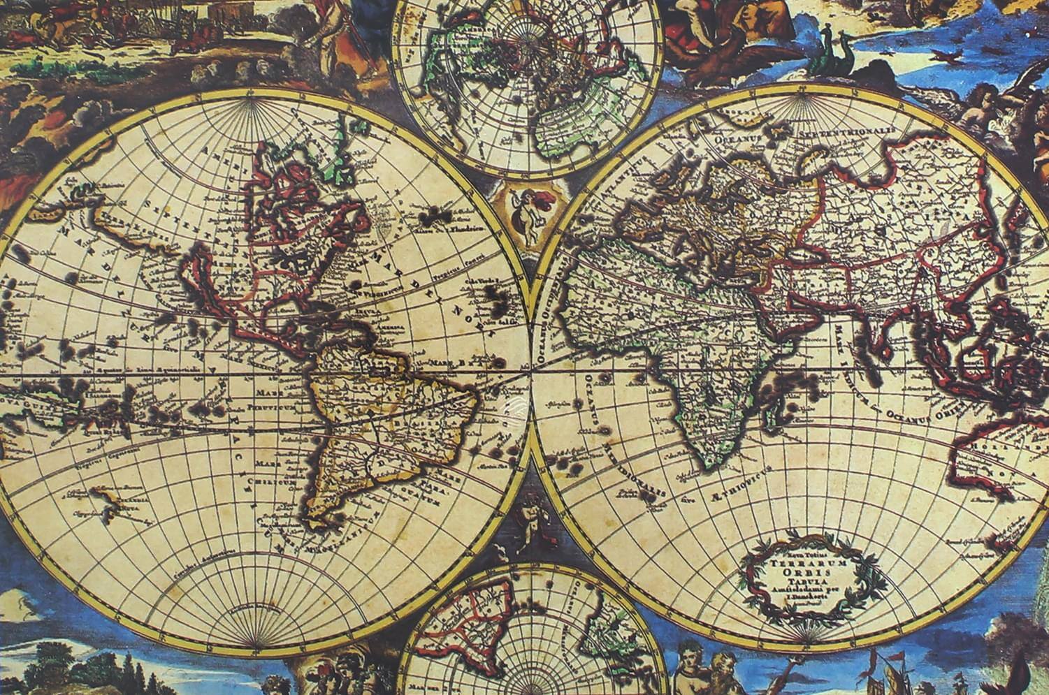 Certainly! Here is the corrected and grouped text from the image:

---

**Top Left:**
- "OCEANUS"
- "TERRA ORBIS"

**Top Right:**
- "TERRA ORBIS"
- "Tabula"

**Bottom Right:**
- "TERRA ORBIS"
- "Tabula"

**Bottom Center:**
- "TERRA ORBIS"
- "Tabula"

**Bottom Left:**
- "OCEANUS"
- "TERRA ORBIS"

**Other Text:**
- "OCEANUS"
- "TERRA ORBIS"
- "Tabula"

---

This text appears to be part of a historical map, likely from the 16th or 17th century, given the style and language. The repeated phrases "TERRA ORBIS" and "Tabula" suggest it is a title or description of the map.