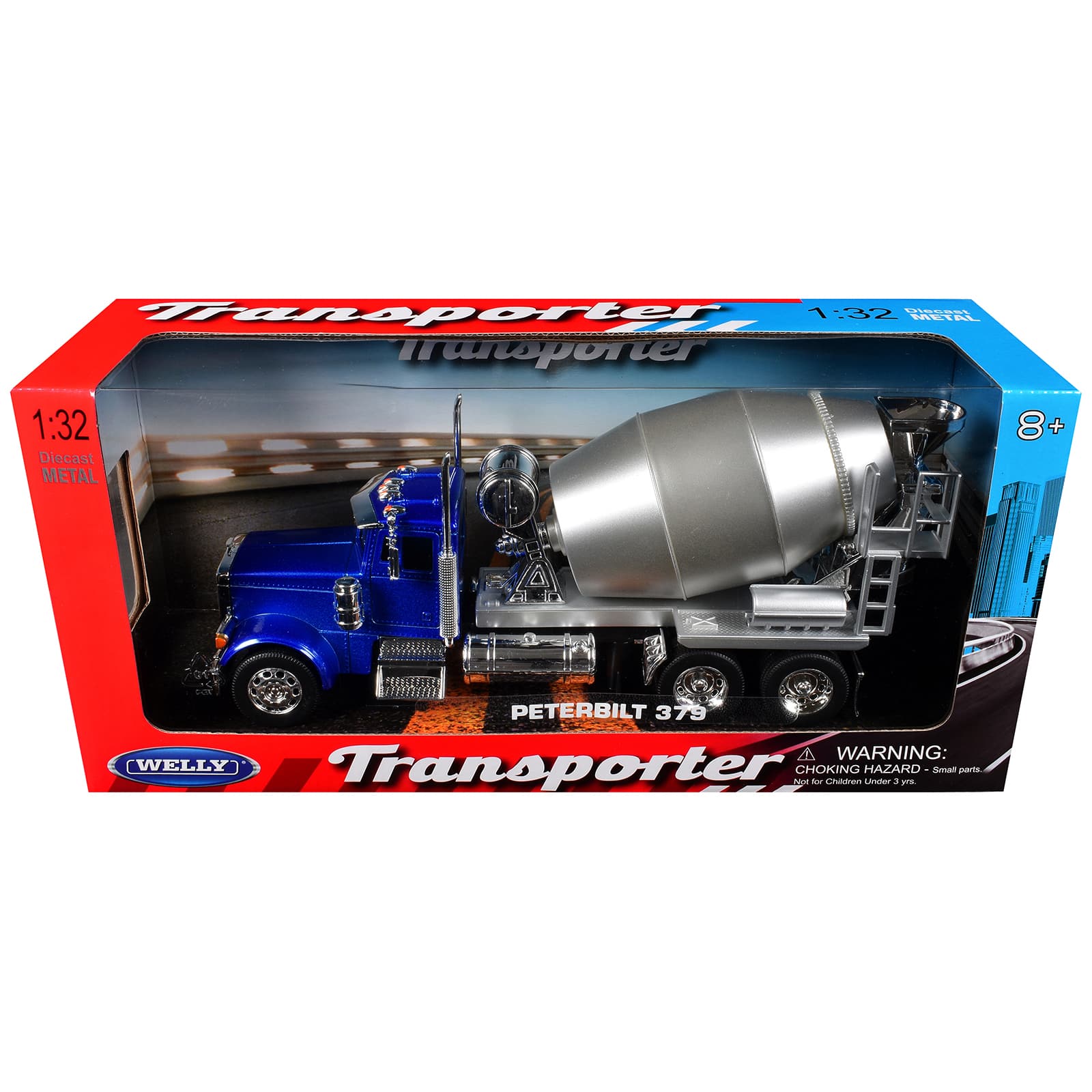 "Peterbilt 379 Cement Mixer Blue Metallic with Chrome and Silver Mixer ""Transporter"" Series 1/32 Diecast Model by Welly" price history on PriceWatchPro