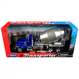 Peterbilt 379 Cement Mixer Blue Metallic with Chrome and Silver Mixer "Transporter" Series 1/32 Diecast Model by Welly