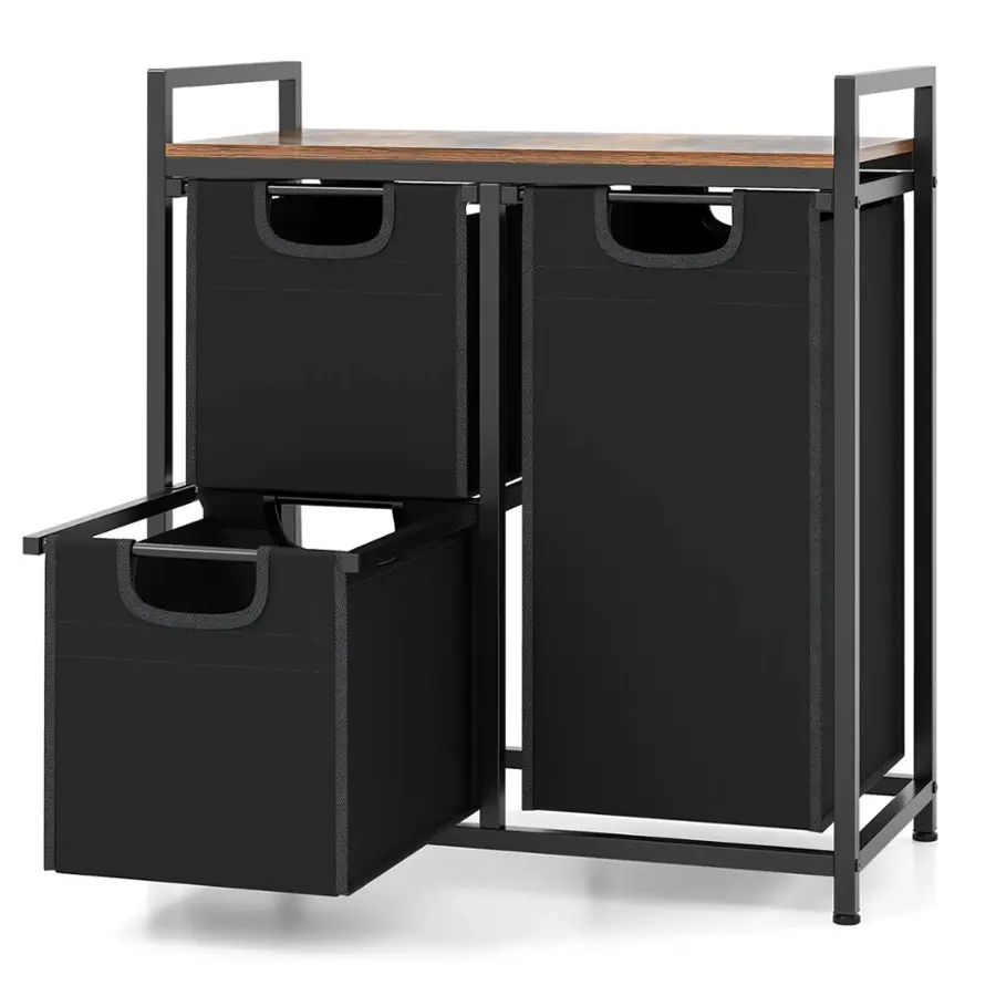 Alt View 19. Costway - Freestanding Laundry Hamper Basket Organizer w/ 3 Pull-Out Removable Bags - Black, Rustic Brown.