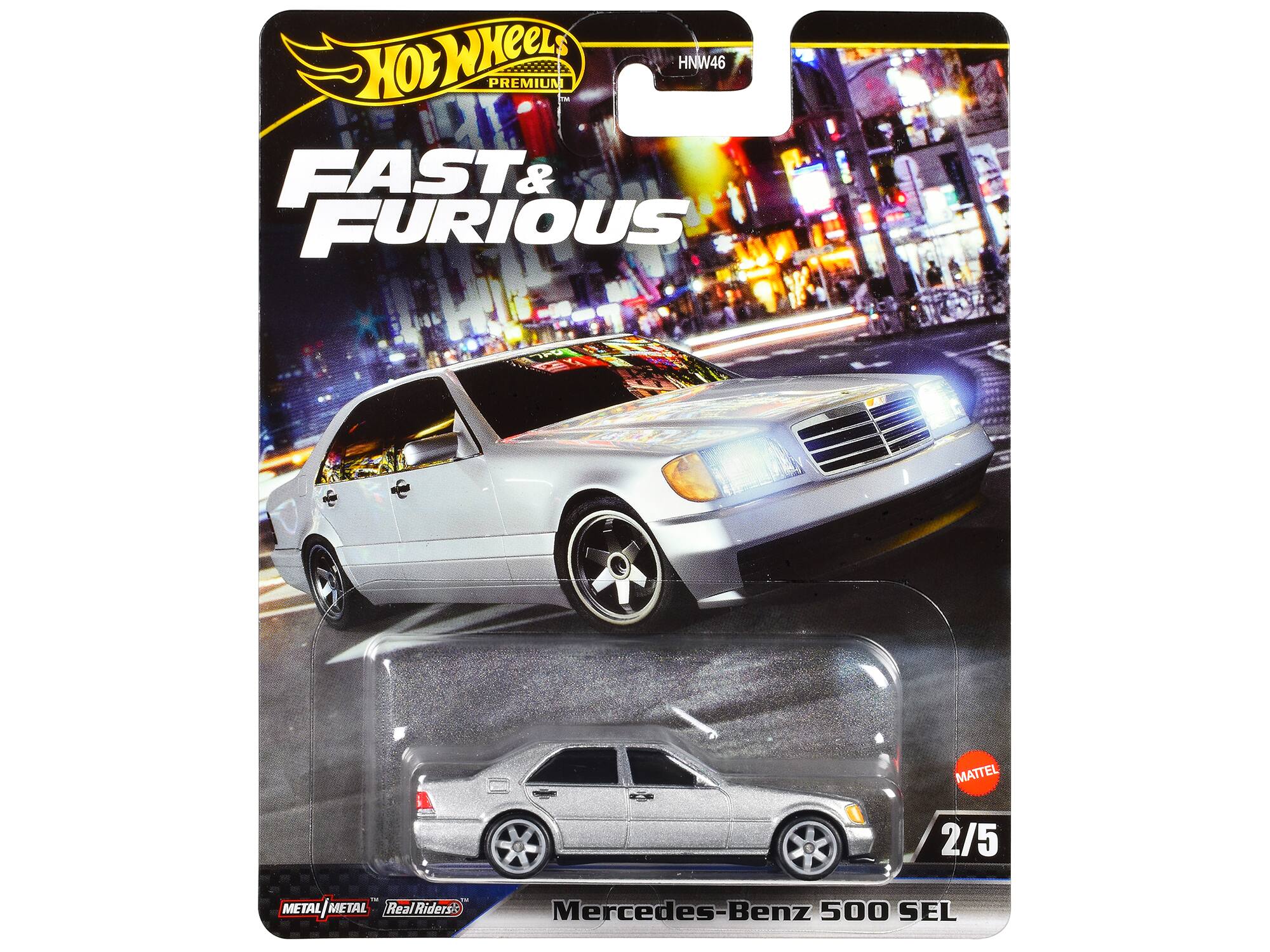 Hot Wheels Premium  
Fast & Furious  
Mercedes-Benz 500 SEL  
2/5  
Metal/Metal  
Real Riders  
Mattel