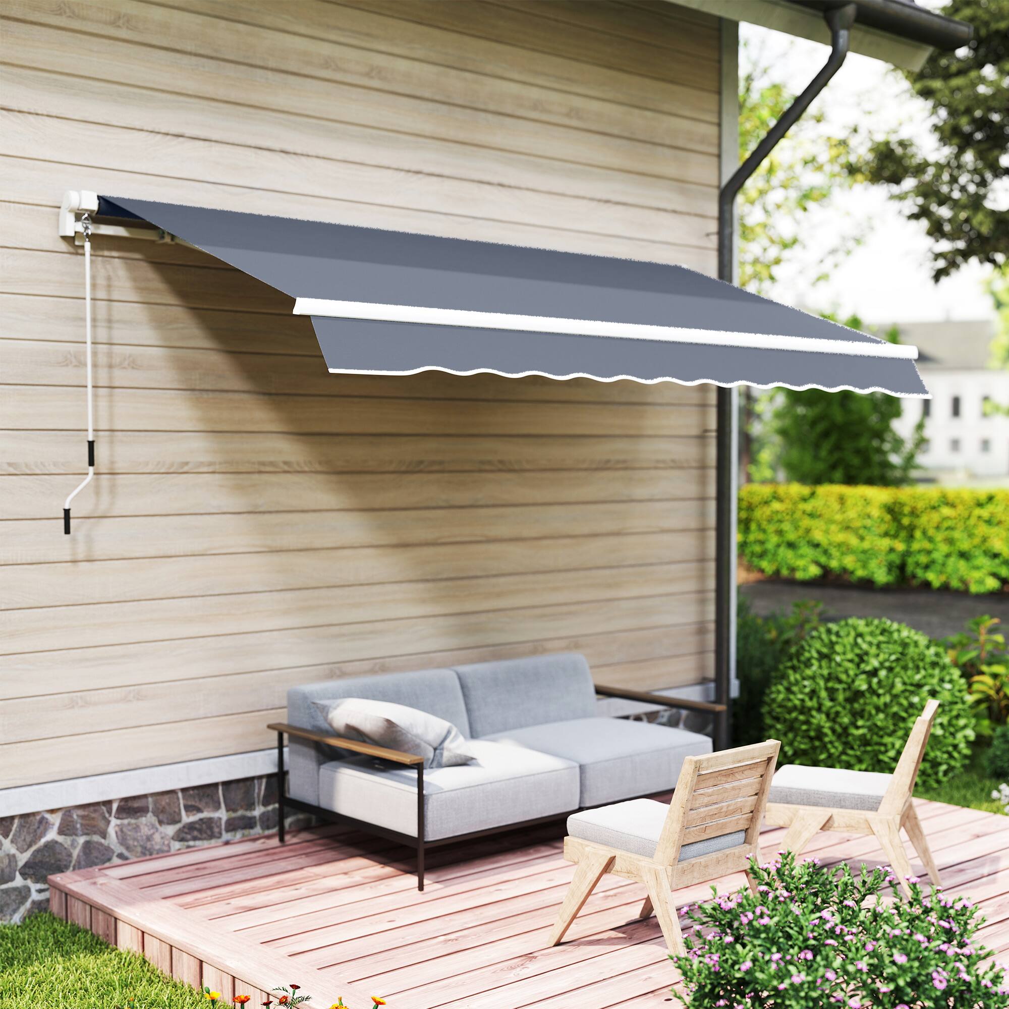 Alt View 8. Outsunny - x 8' Patio Awning, Canopy Retractable Sun Shade Shelter w/ Manual Crank Handle for Deck, Yard - Dark Gray.