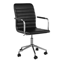 Martha Stewart - Taytum Faux Leather Office Chair - Black Faux Leather/Polished Nickel
