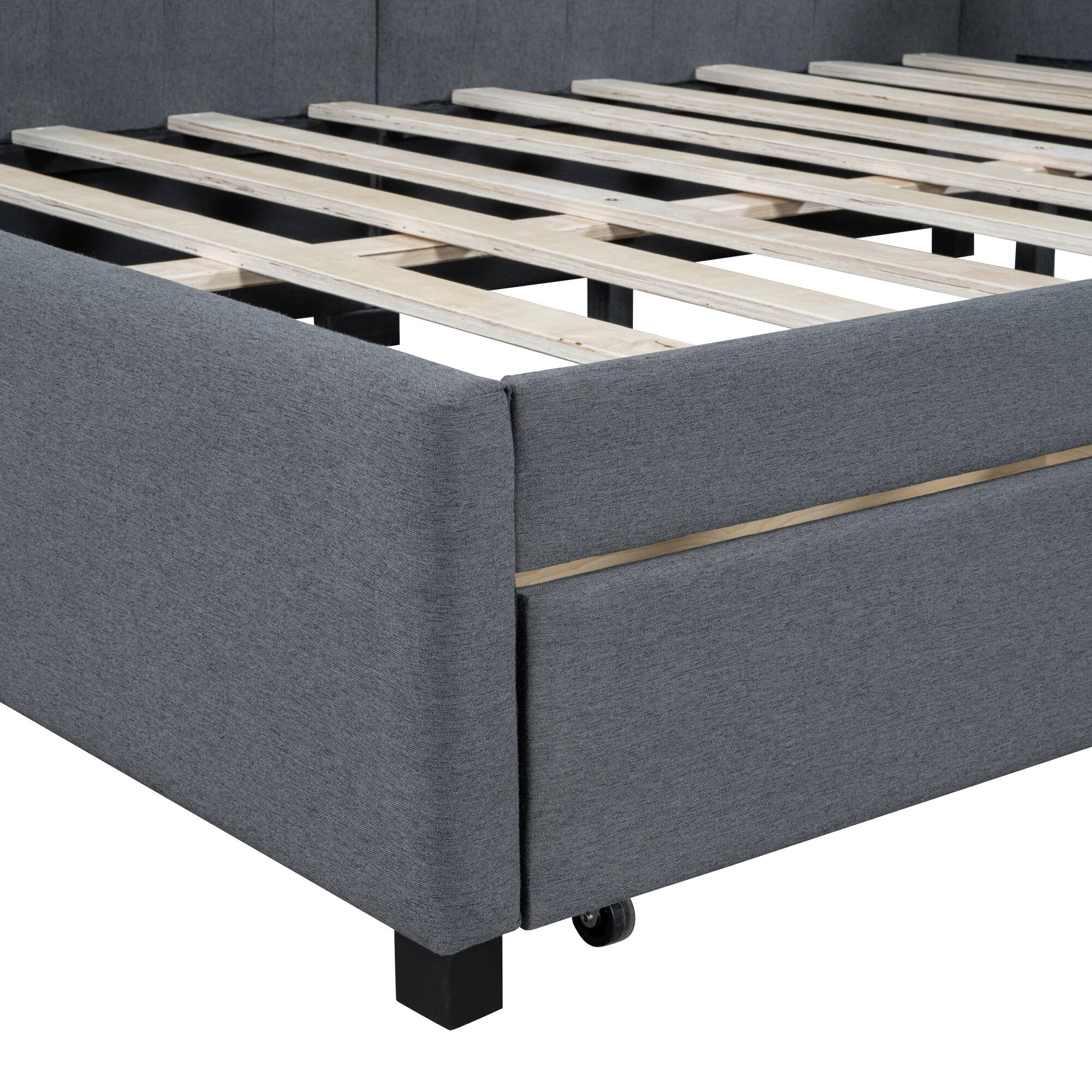 Alt View 6. Tiramisubest - Full Size Upholstered Daybed with 2 Storage Drawers Sofa Bed Frame No Box Spring Needed, Linen Fabric (Gray) - Gray.