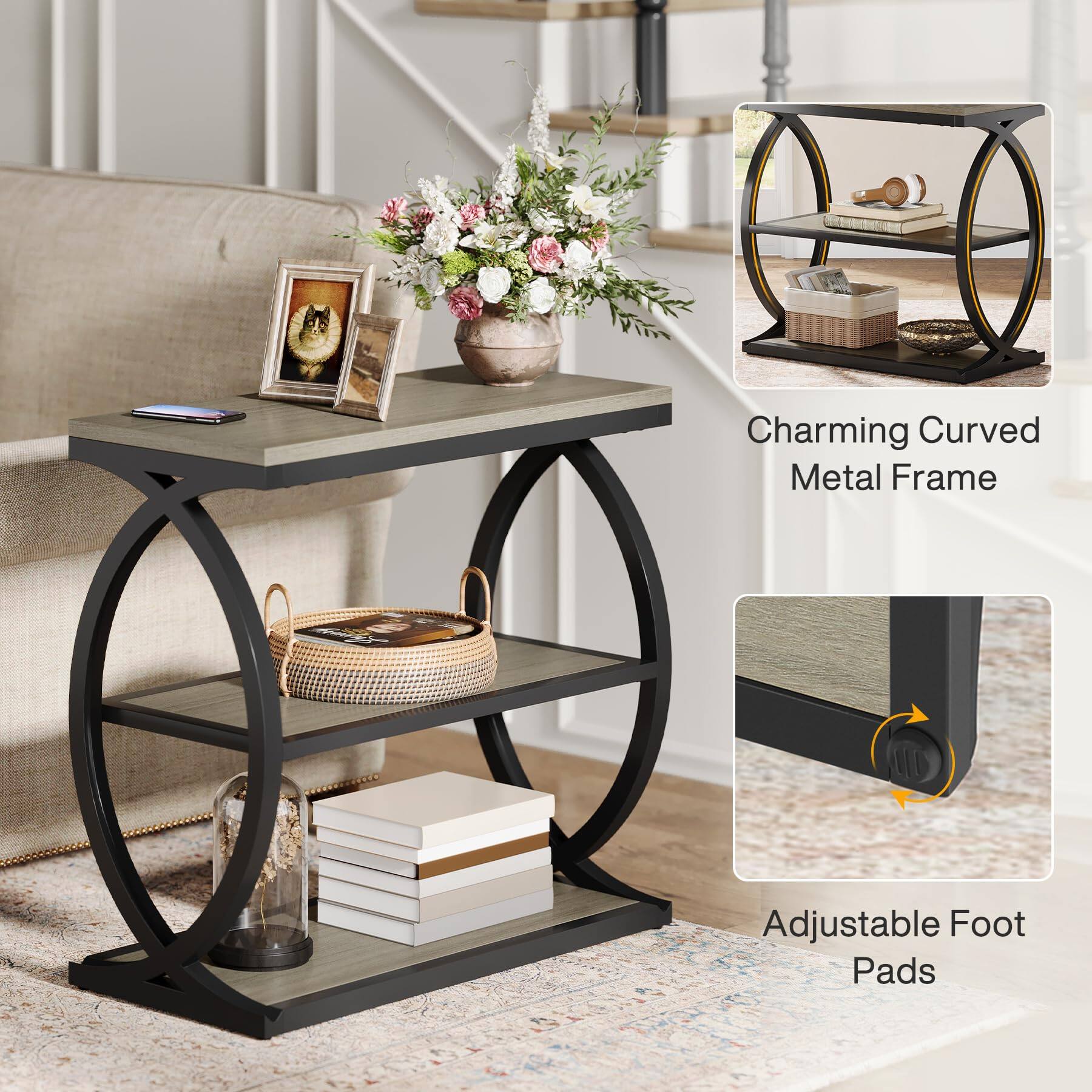 Charming Curved Metal Frame

Adjustable Foot Pads