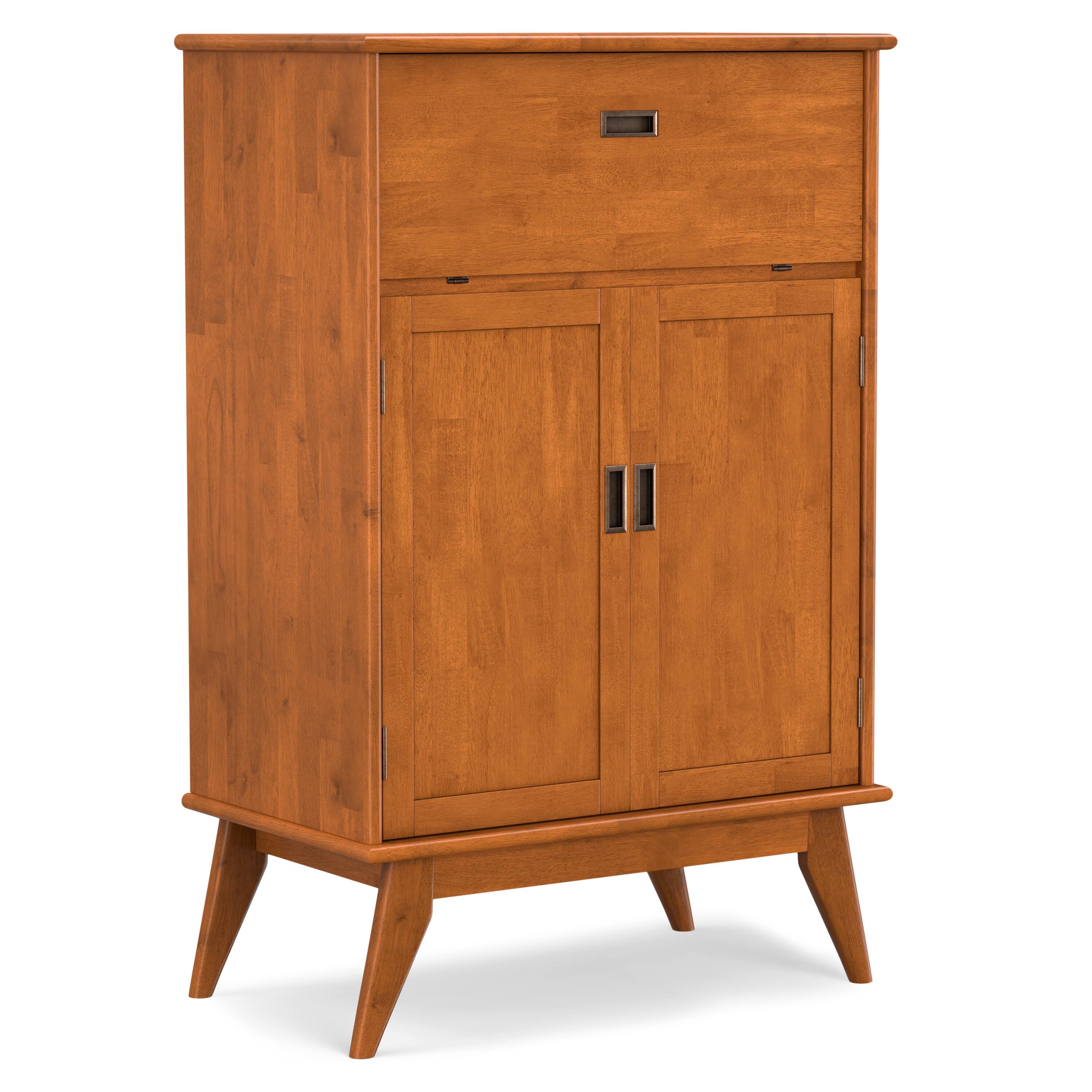 Alt View 4. Simpli Home - Draper SOLID HARDWOOD Mid Century Modern 32 inch Wide Bar Cabinet in Teak Brown - Teak Brown.