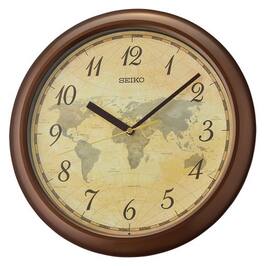 Seiko - 12" World Map Wall Clock - Metallic Brown