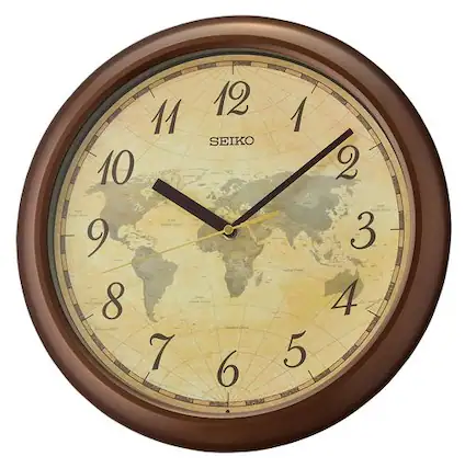 Front. Seiko - Seiko 12" World Map Wall Clock, Metallic Brown - Metallic Brown.