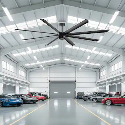 Front. Breezary - 100-Inch Industrial Ceiling Fan ,8 Aluminum Blades , 5"/10" Downrod,Remote Control - 100-inch black ceiling fan.
