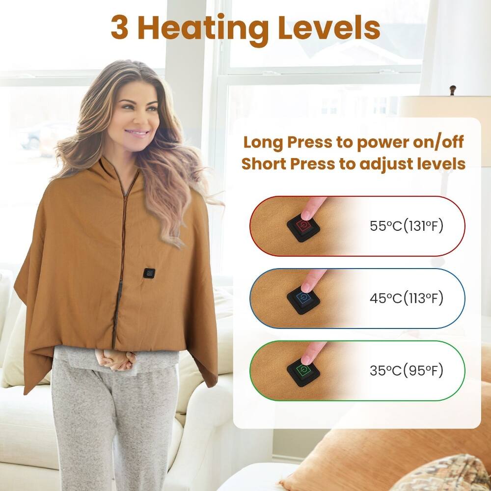 3 Heating Levels

Long Press to power on/off  
Short Press to adjust levels

55°C (131°F)  
45°C (113°F)  
35°C (95°F)