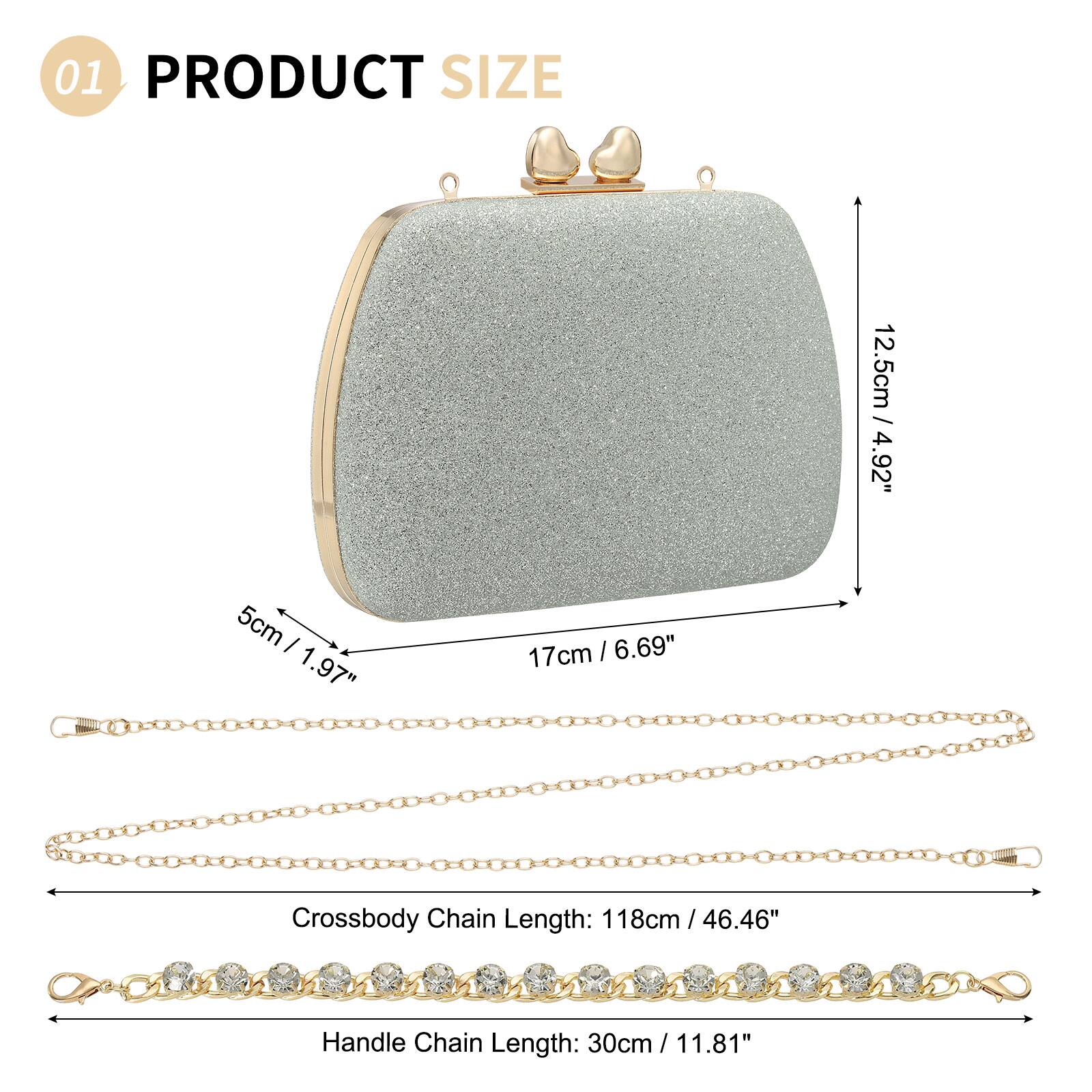 01 PRODUCT SIZE

- Width: 12.5cm / 4.92"
- Height: 5cm / 1.97"
- Depth: 17cm / 6.69"

Crossbody Chain Length: 118cm / 46.46"

Handle Chain Length: 30cm / 11.81"