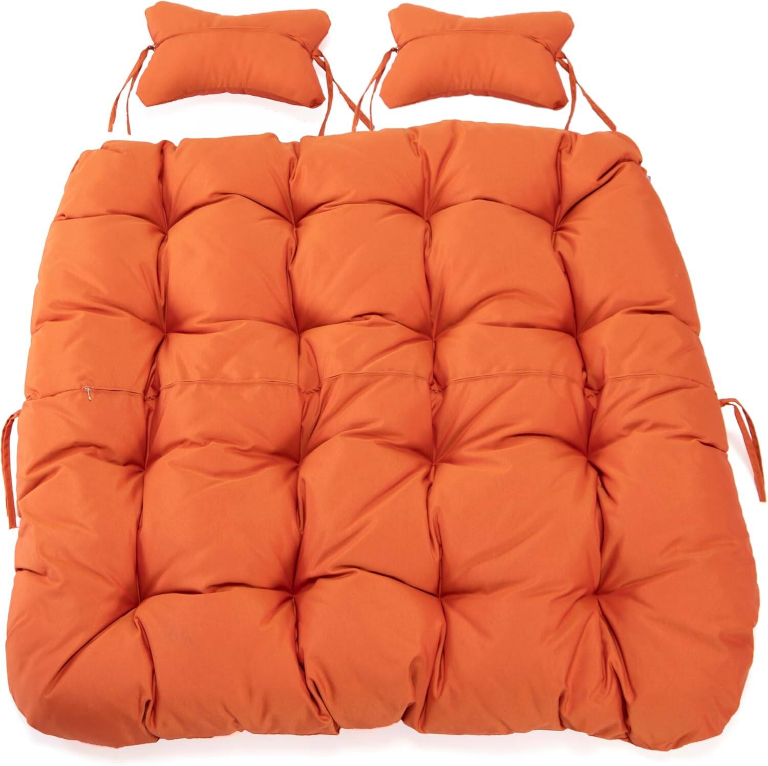 Alt View 1. LeisureMod - LeisureMod 2-Person Egg Chair Cushion with Headrest - Folding Double Swing Chair Replacement Pad, Weather-Resistant - Orange.