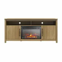 Ameriwood Home - Augusta Electric Fireplace and TV Console for TVs up to 65” - Natural - Front_Zoom