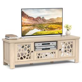 Costway - 55'' Retro TV Stand Media Entertainment Center with Mirror Doors & Drawer - Natural
