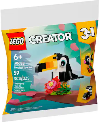 LEGO CREATOR 31 IN 1 30688 Tropical Toucan 59 pcs/pzs Building Toy - Construction Lego kit for building simultaneously - Simultaneously construction models - Models can be constructed simultaneously.