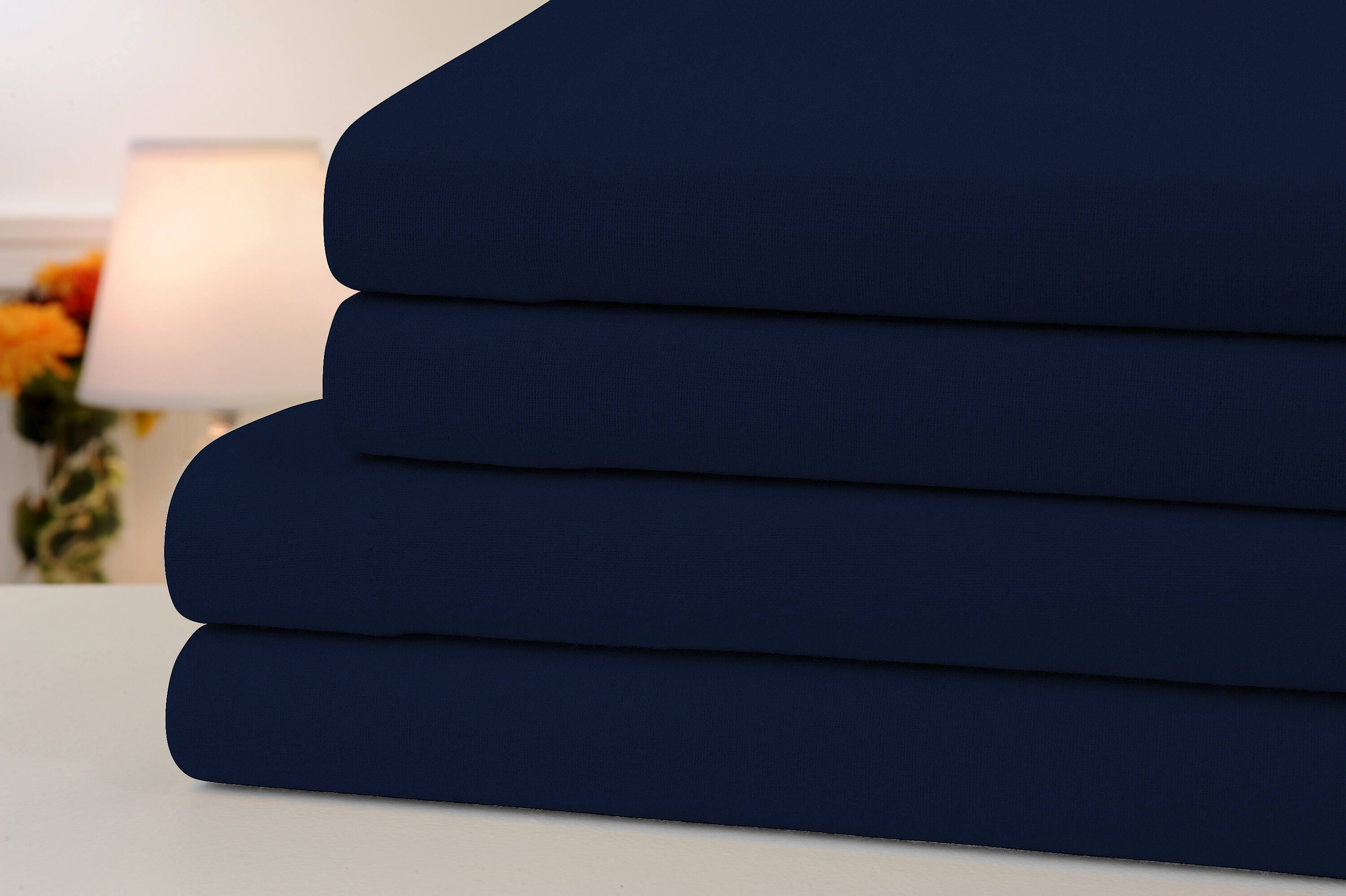 Bibb Home - Solid Flannel 4 Piece Sheet Set - Navy