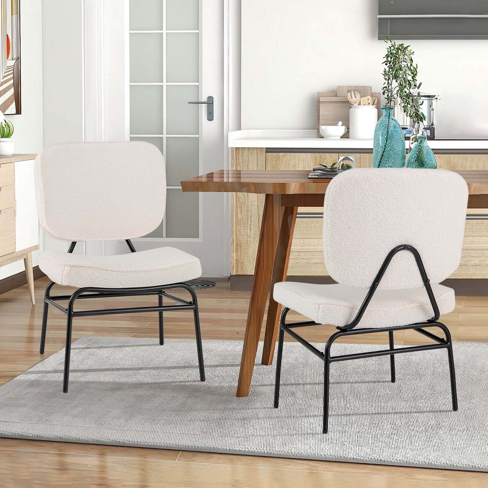 Alt View 1. Costway - Costway 2 PCS Upholstered Accent Chair with Sponge Padding Adjustable Foot Pads & Metal Frame - White.