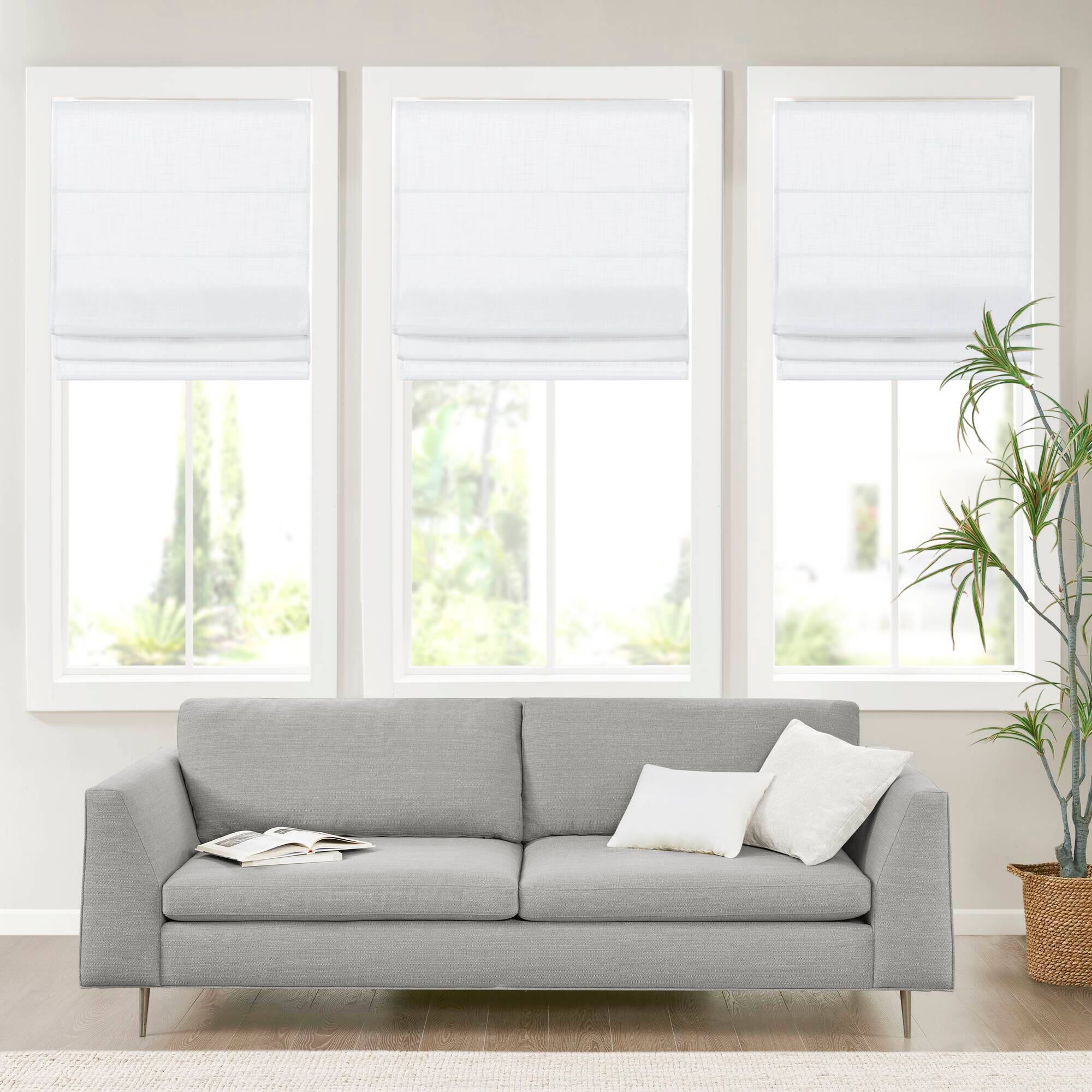 BreeBe - 1-Piece 34x64' Linen Blend Light Filtering Cordless Roman Shade - White