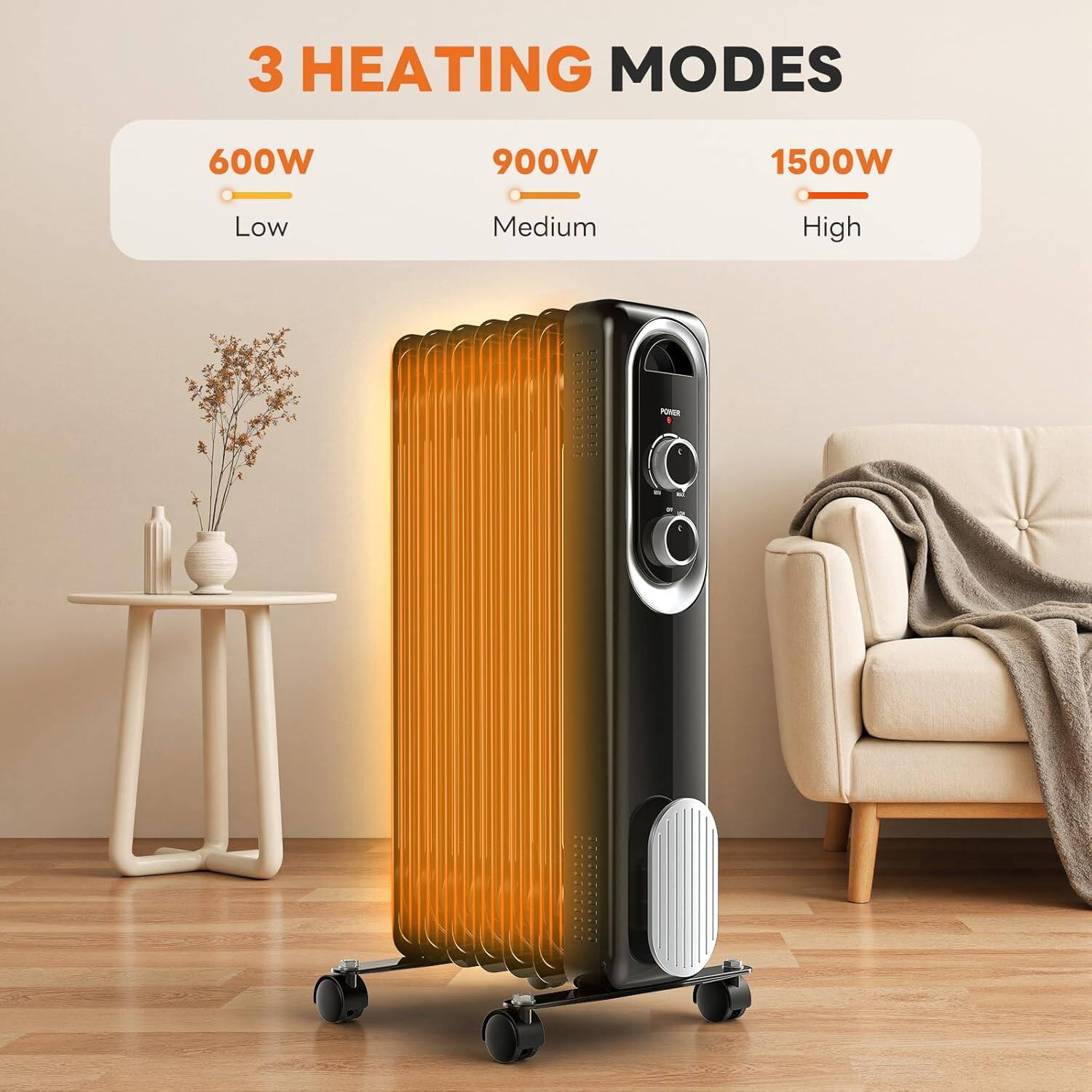 3 HEATING MODES

600W Low  
900W Medium  
1500W High