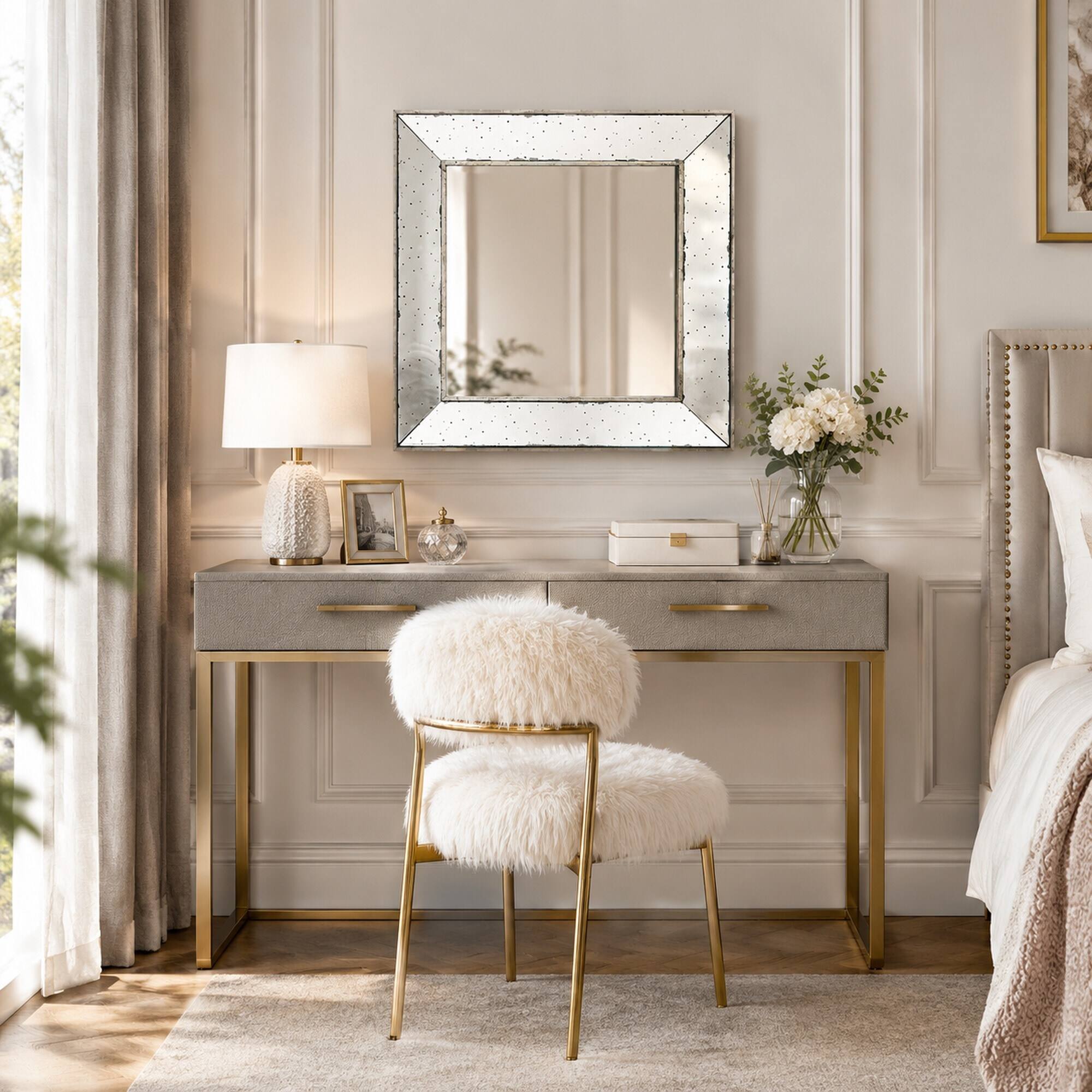 Alt View 2. RYHNUYNE - 18.1 in Square Accent Mirror, Distressed Silver Frame, Traditional Wall Decor for Living Room, Bedroom, Entryway - Silver.