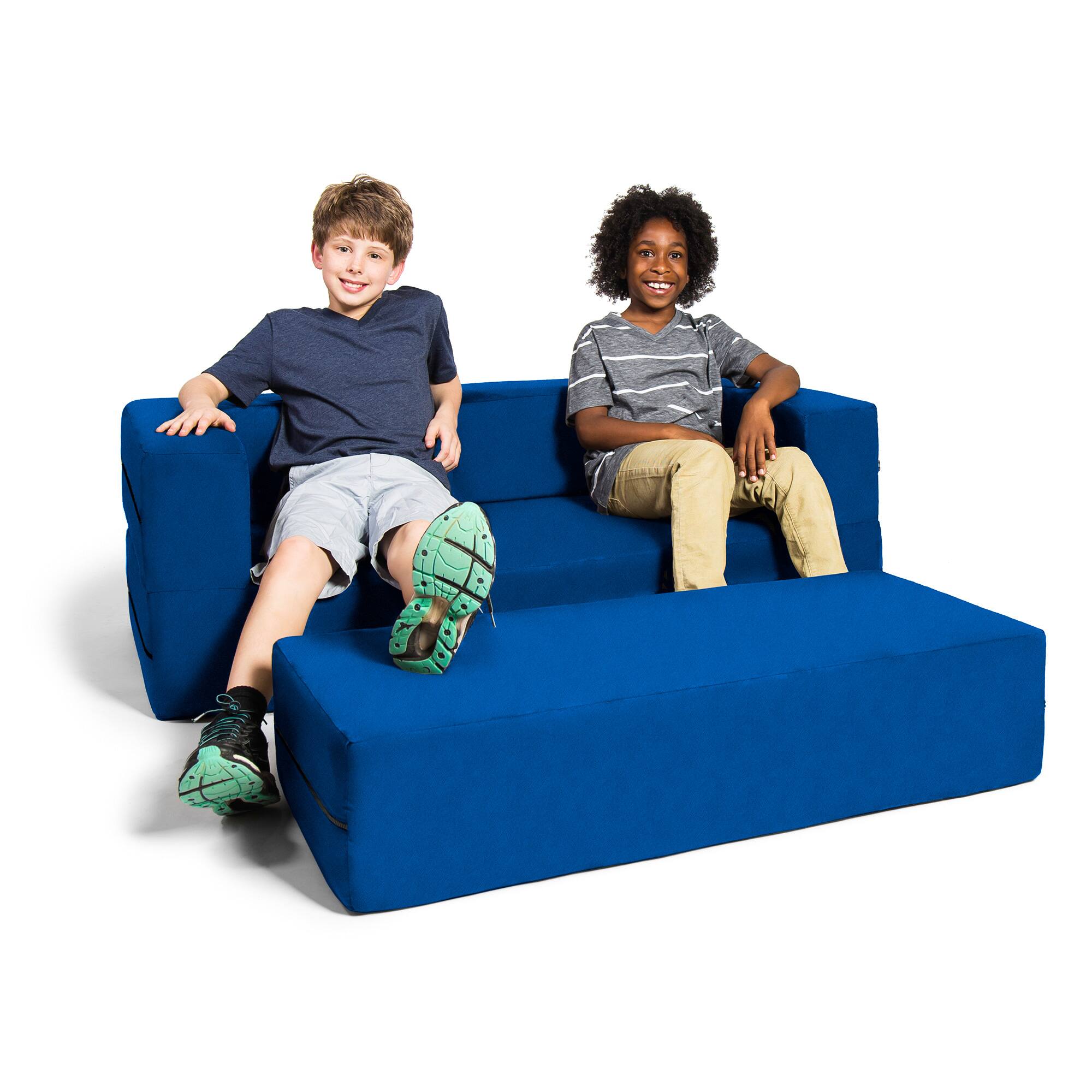 Left. Jaxx - Jaxx Zipline Kids Sofa & Large Ottoman, 3 in 1 Fold Out Sofa, Big Kids Edition, Blueberry - Blueberry.