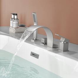 Boyel Living - Curved Cold and Hot Bathtub Faucet with Handheld Shower and Waterfall Outlet Single Handle Dual Control - Brushed Nickel