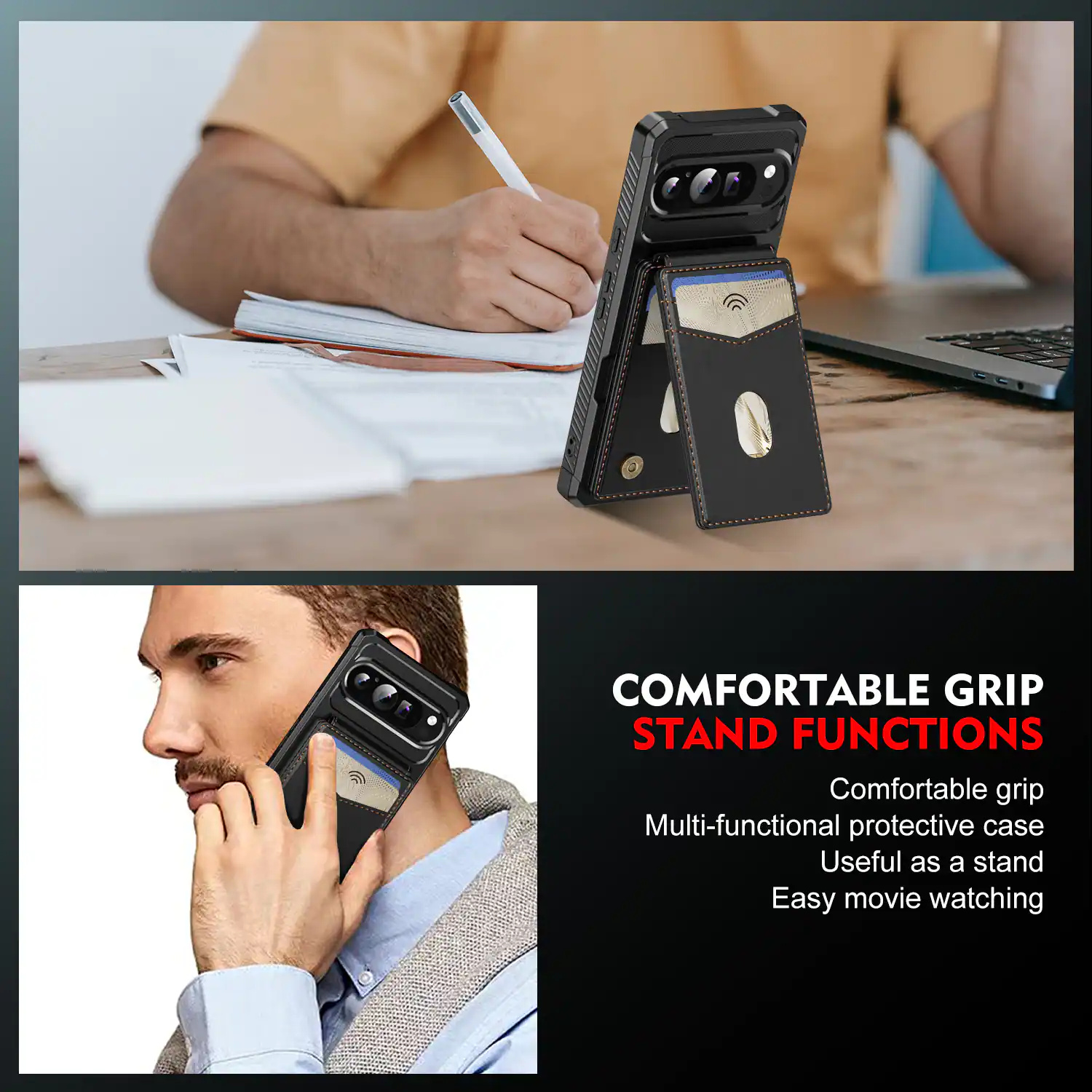 COMFORTABLE GRIP STAND FUNCTIONS

Comfortable grip
Multi-functional protective case
Useful as a stand
Easy movie watching