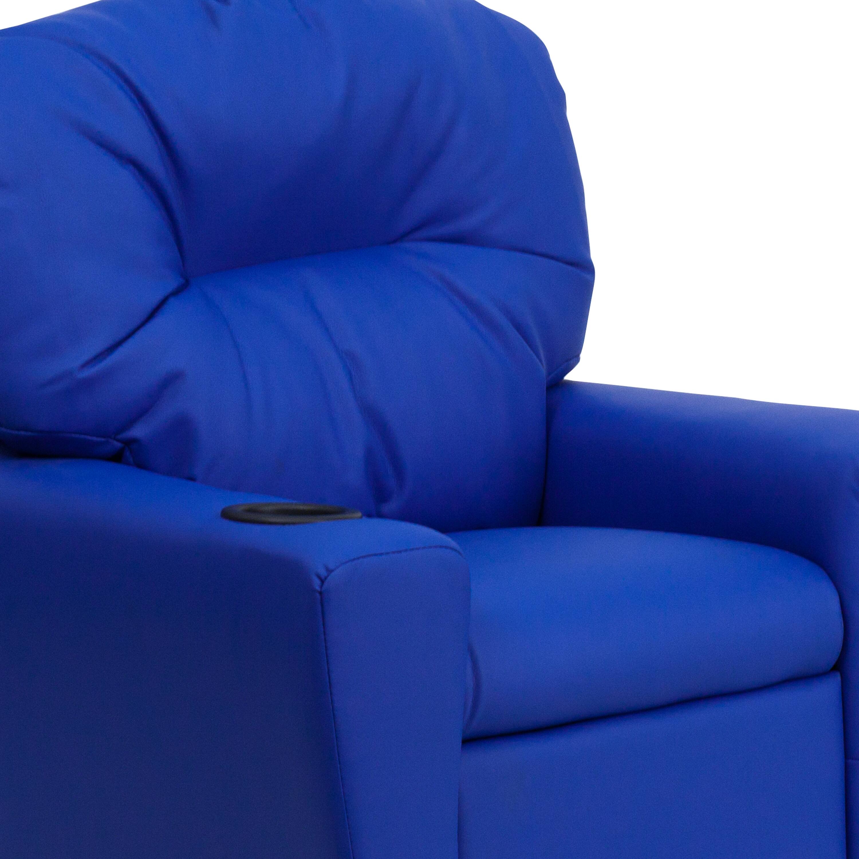 Alt View 10. Emma + Oliver - Contemporary Kids Recliner with Cup Holder - Blue Vinyl.