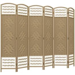 Homcom - 6 Panel Room Divider, Folding Privacy Screen, 5.6' Room Separator, Wave Fiber Freestanding Partition Wall Divider - Natural Wood