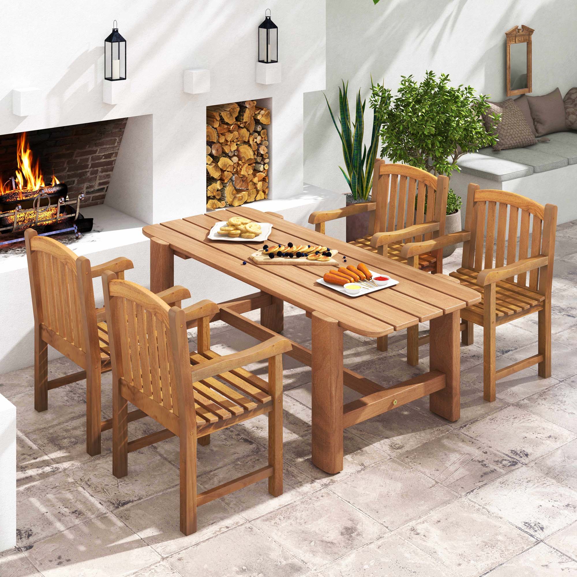 Alt View 2. Costway - 1 PCS Teak Wood Patio Dining Chair Outdoor Armchair with Slatted Seat & Solid Legs - Natural.