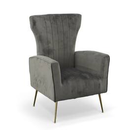 Carolina Chair & Table - Cela Velvet Upholstered Wingback Chair - Grey - Gray